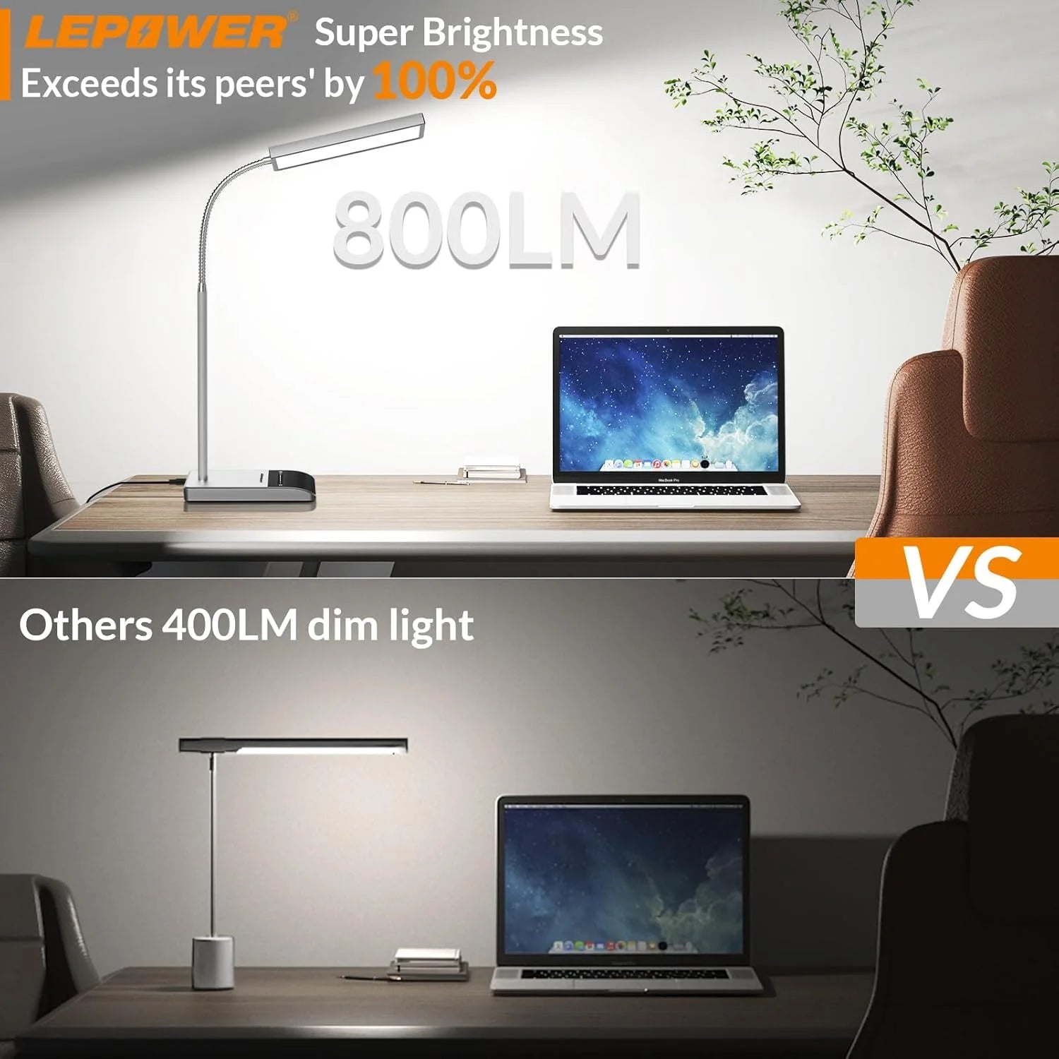 Desk Lamp, 800LM LED Desk Lamp for Home Office, 12W Reading Lamp for Desk, Eye-Caring Desk Light, Touch Table Lamp, Gooseneck Lamp, 50 Lighting Modes, Bright Desk Lamps for Bedroom, Study Room