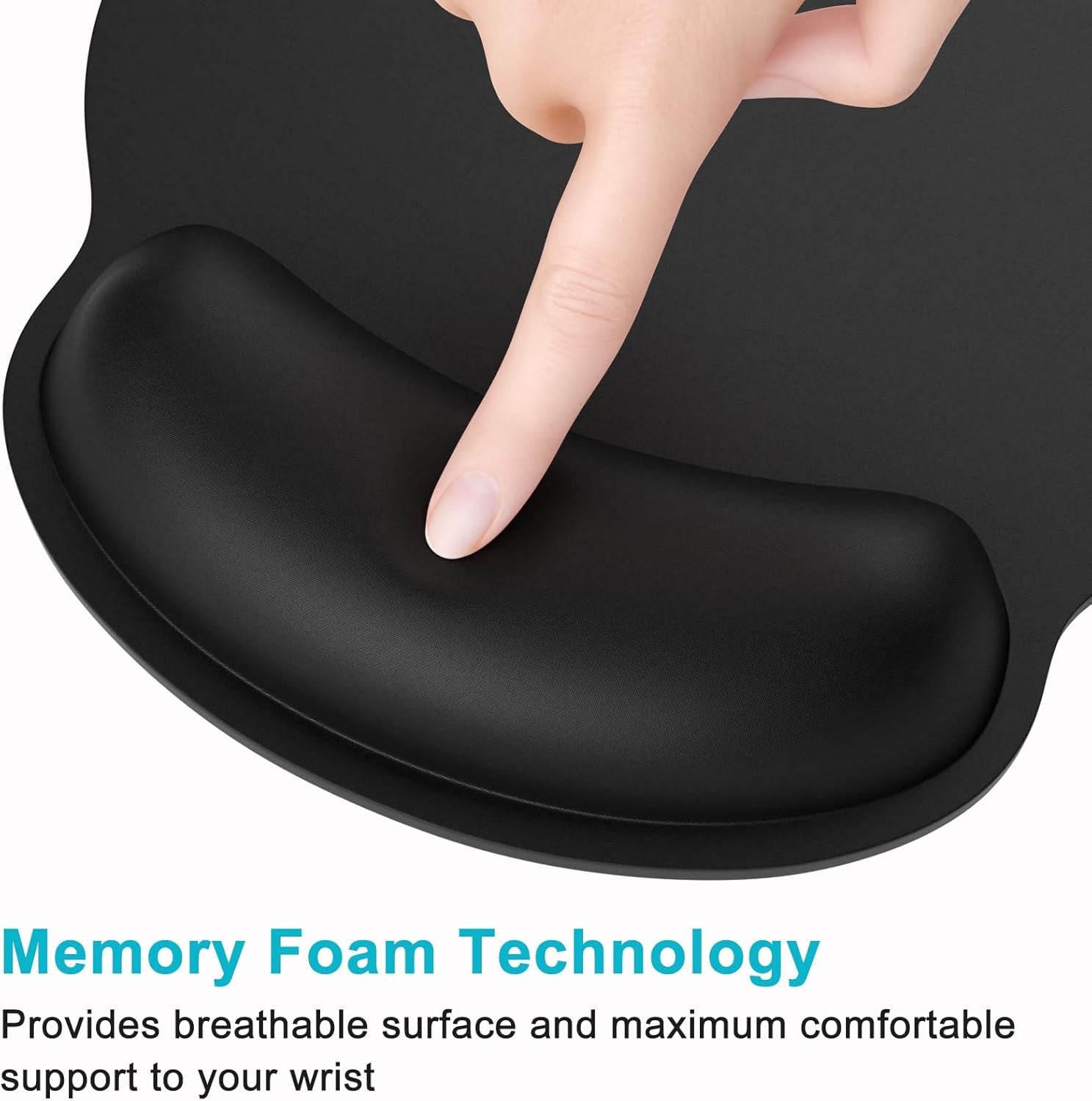 Ergonomic Mouse Pad with Wrist Support, Comfortable Memory Foam Wrist Rest for Easy Typing Pain Relief, Cute Computer Gaming Desktop Mouse Mat with Non-Slip Base for Laptop, Office, Jet Black