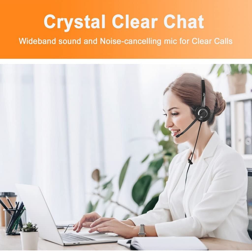 Phone Headset Compatible with Grandstream Yealink Snom Phones Microphone Noise Cancelling Headphones HD Voice RJ9 & 3.5Mm (CTIA) Adapter (Binaural)