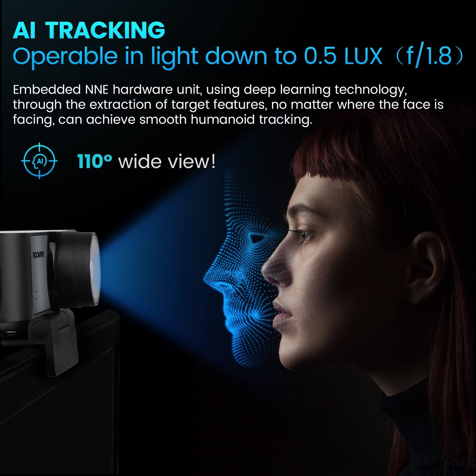 ROCWARE 4K Webcam with Remote, RC16 Computer Camera with Microphone,108