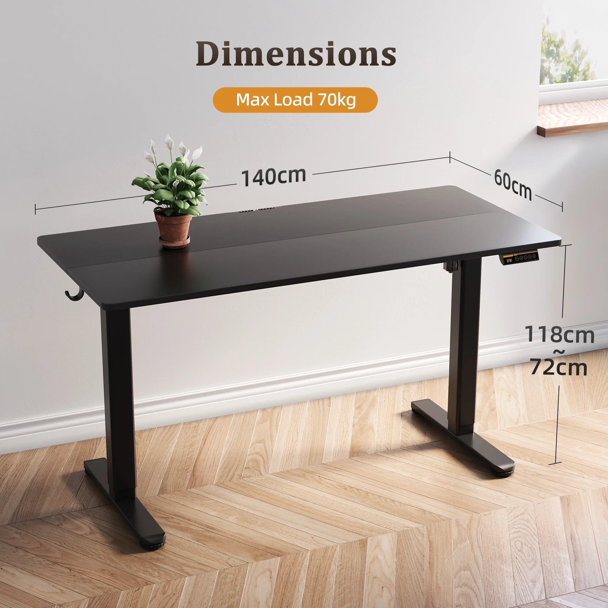 Electric Standing Desk, Adjustable Height Stand up Desk, 55X24 Inches Sit to Stand Home Office Computer Desk with Splice Board, Black Frame/Black Top