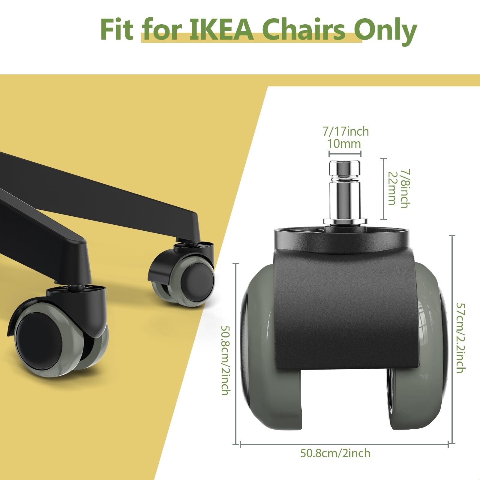 Pchero Office Chair Wheels Replacement for IKEA Chairs, 10Mm Stem (Set of 5),...