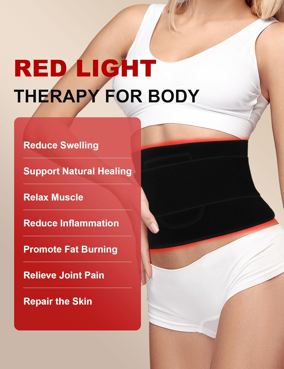 120 Leds Red Light Therapy Belt with 5 Levels Vibration Massage, Pulsed Controller Infrared Light Therapy Wrap for Body Waist Back Muscle Pain Relief, Improve Healing,Black