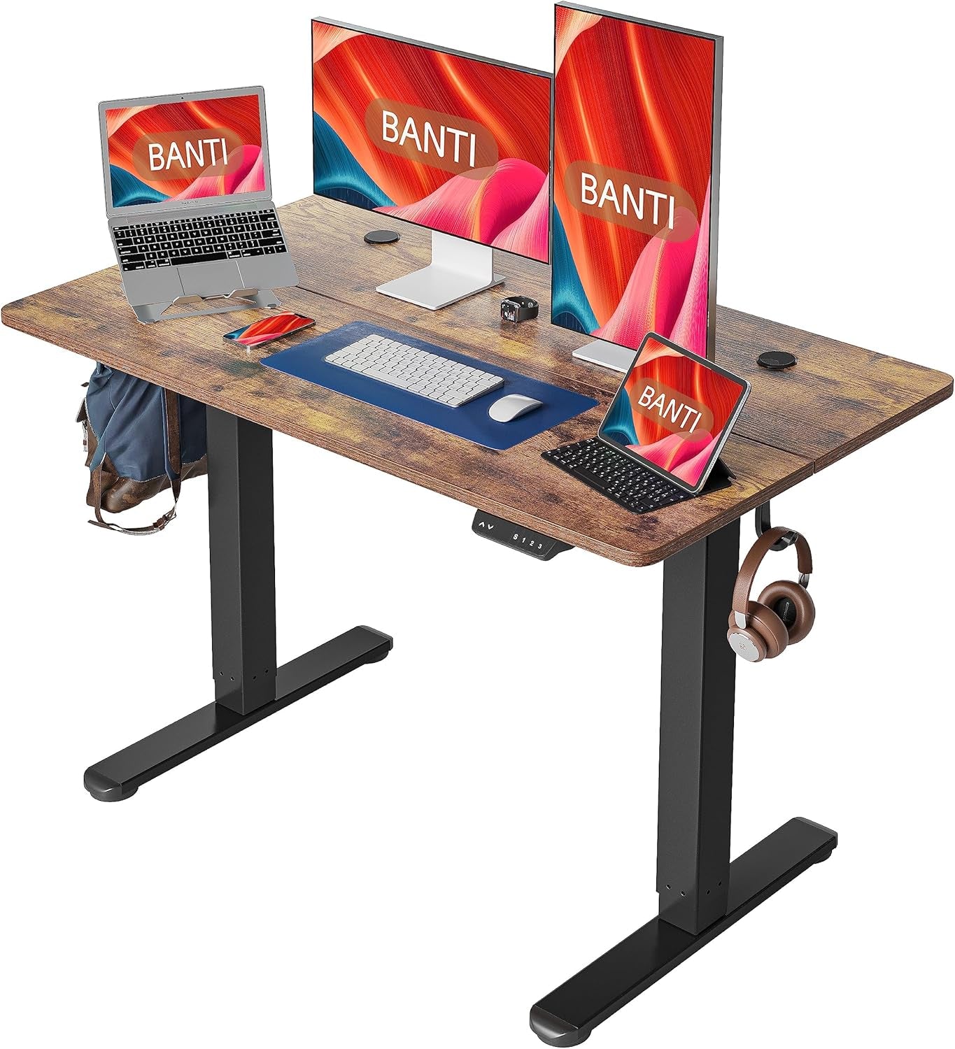 48'' Electric Standing Desk,Adjustable Height Stand up Desk,Sit Stand Home Office Desk, Rustic Brown Top