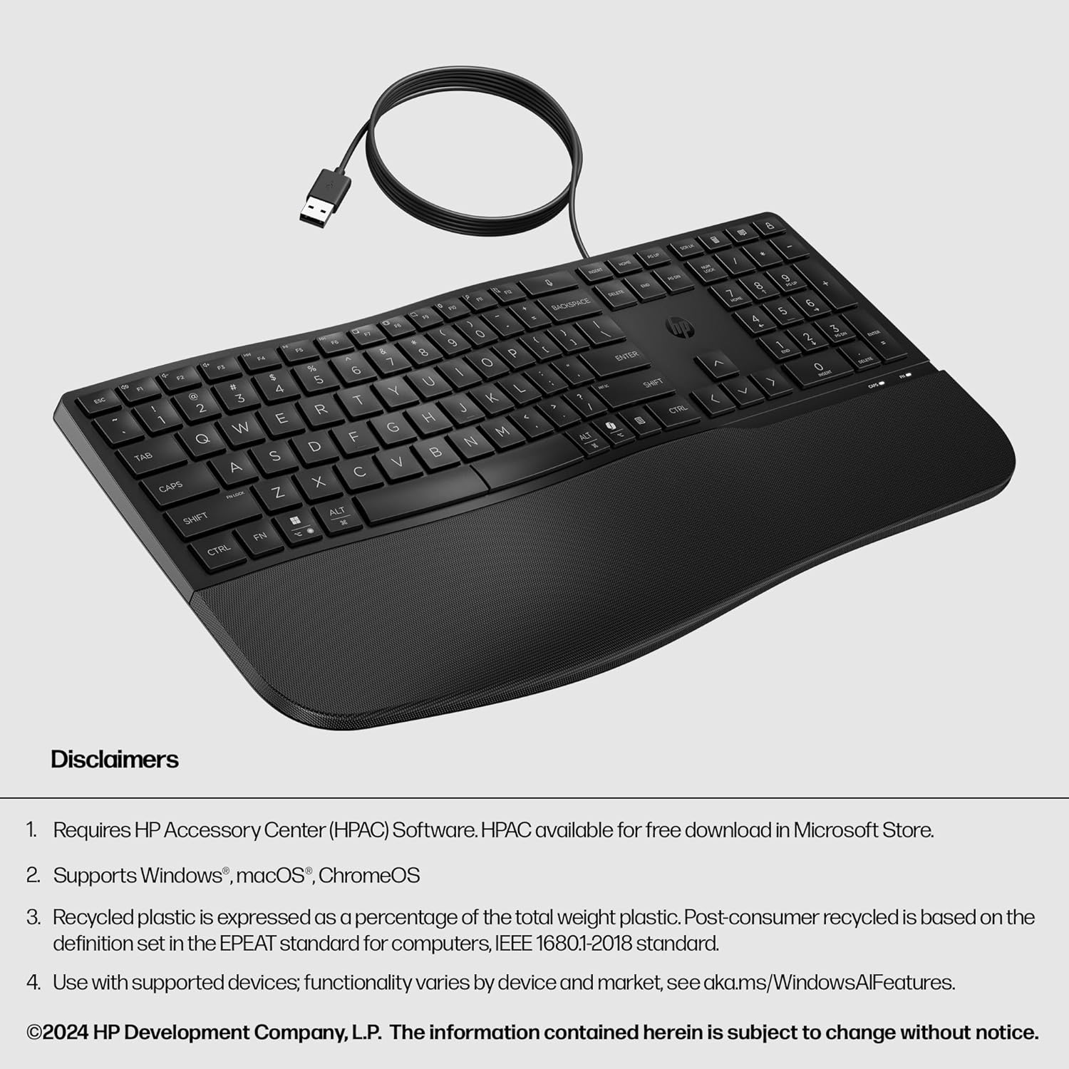 HP 480 Comfort Wired Keyboard with Cushioned Palm Rest
