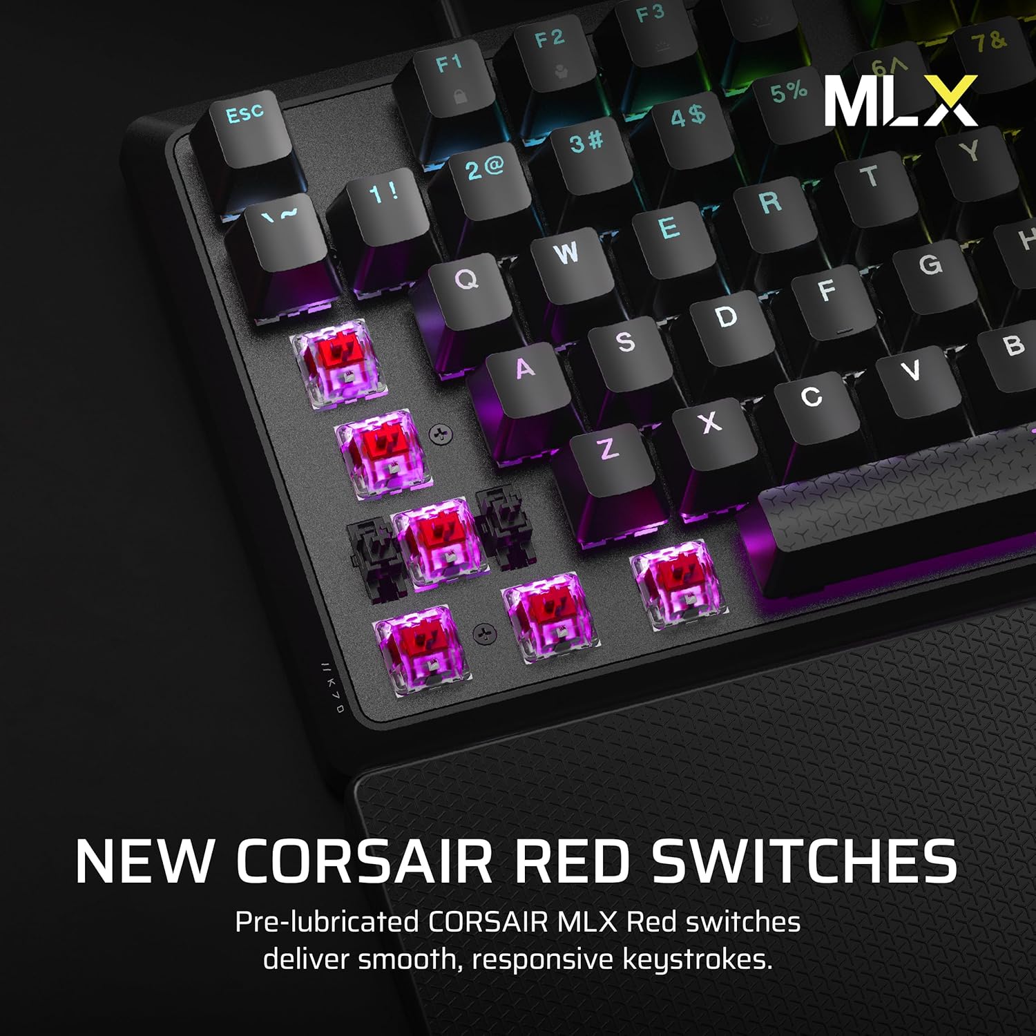 CORSAIR K70 CORE RGB Mechanical Wired Gaming Keyboard with Palmrest – Pre-Lubed MLX Red Linear Switches, SOCD, ABS Double-Shot Keycaps, Sound Dampening, Media Control Dial, QWERTY NA