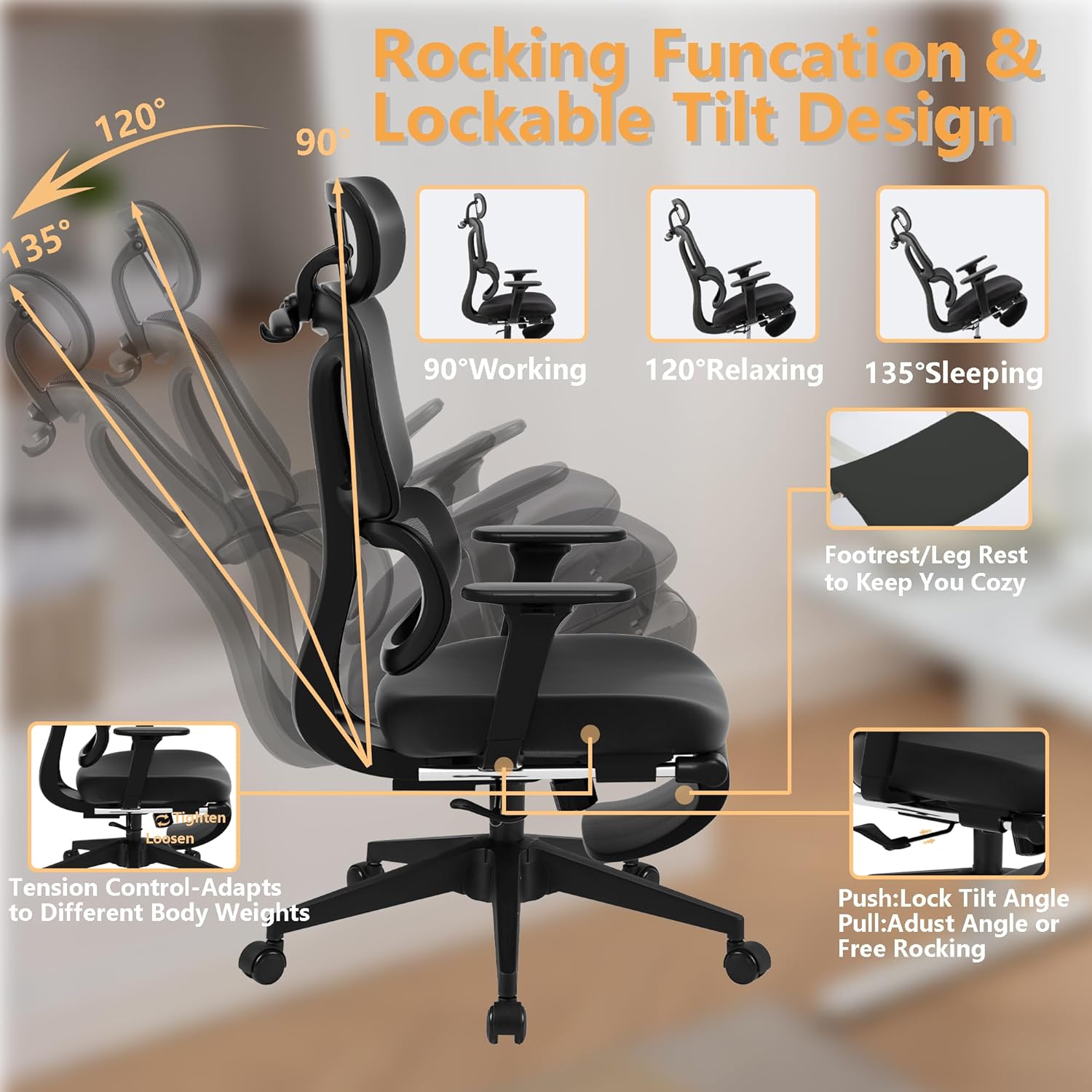 FLEXISPOT ErgoX-S Big and Tall Mesh Office Chair, Computer Desk Chair Adjustable Swivel with Footrest Lumbar Support Headrest and 360°Rotation for Home Office