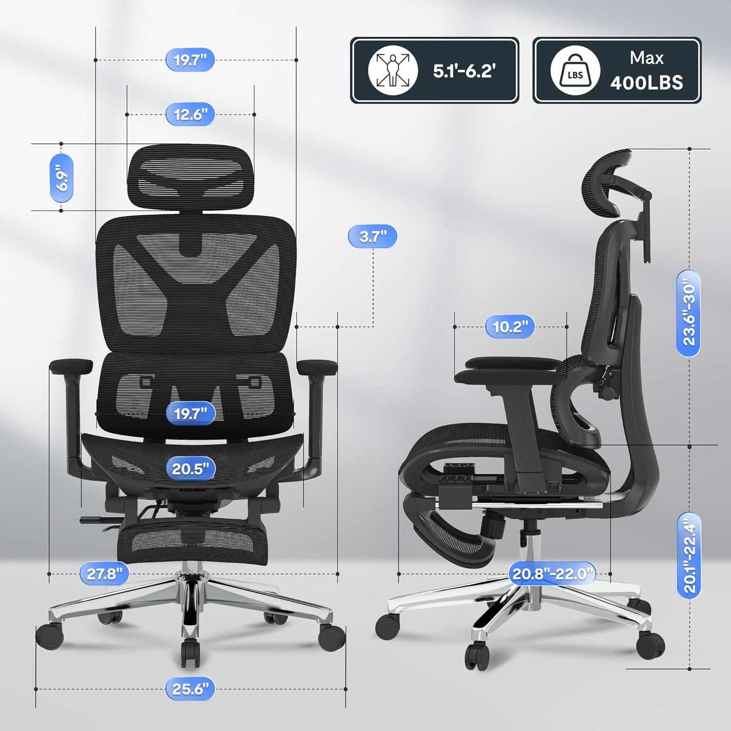 FLEXISPOT ErgoX Premium Ergonomic Office Chair with Footrest- Adjustable 3D Armrests, Dynamic Lumbar Support, Recline & Tilt Function, Mesh Seat, for Home & Office Use