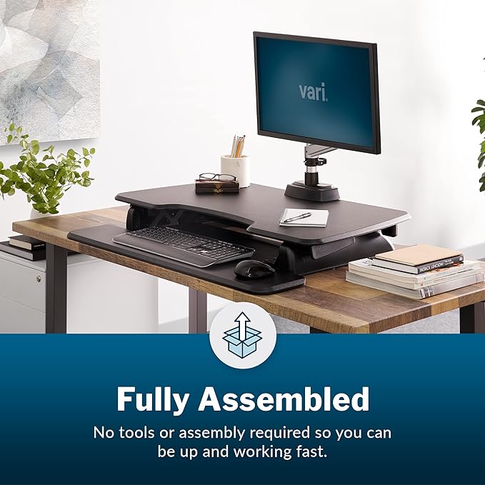 Vari - VariDesk Essential 36 - Two-Tier Standing Desk Converter for Monitor & Accessories - Height Adjustable Sit Stand Desk - Fully Assembled Monitor Riser for Home Office - 36" Wide, Black