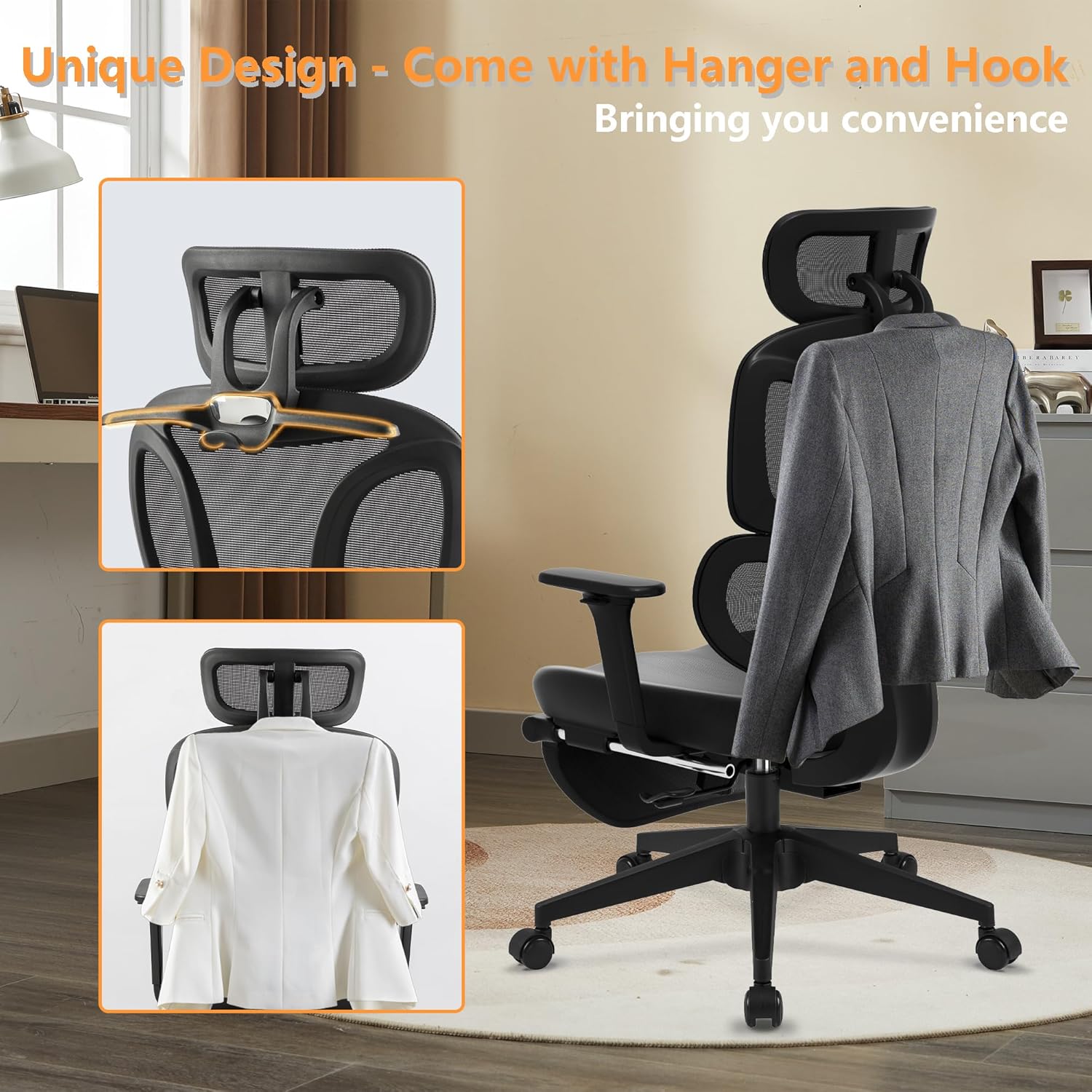 FLEXISPOT ErgoX-S Big and Tall Mesh Office Chair, Computer Desk Chair Adjustable Swivel with Footrest Lumbar Support Headrest and 360°Rotation for Home Office