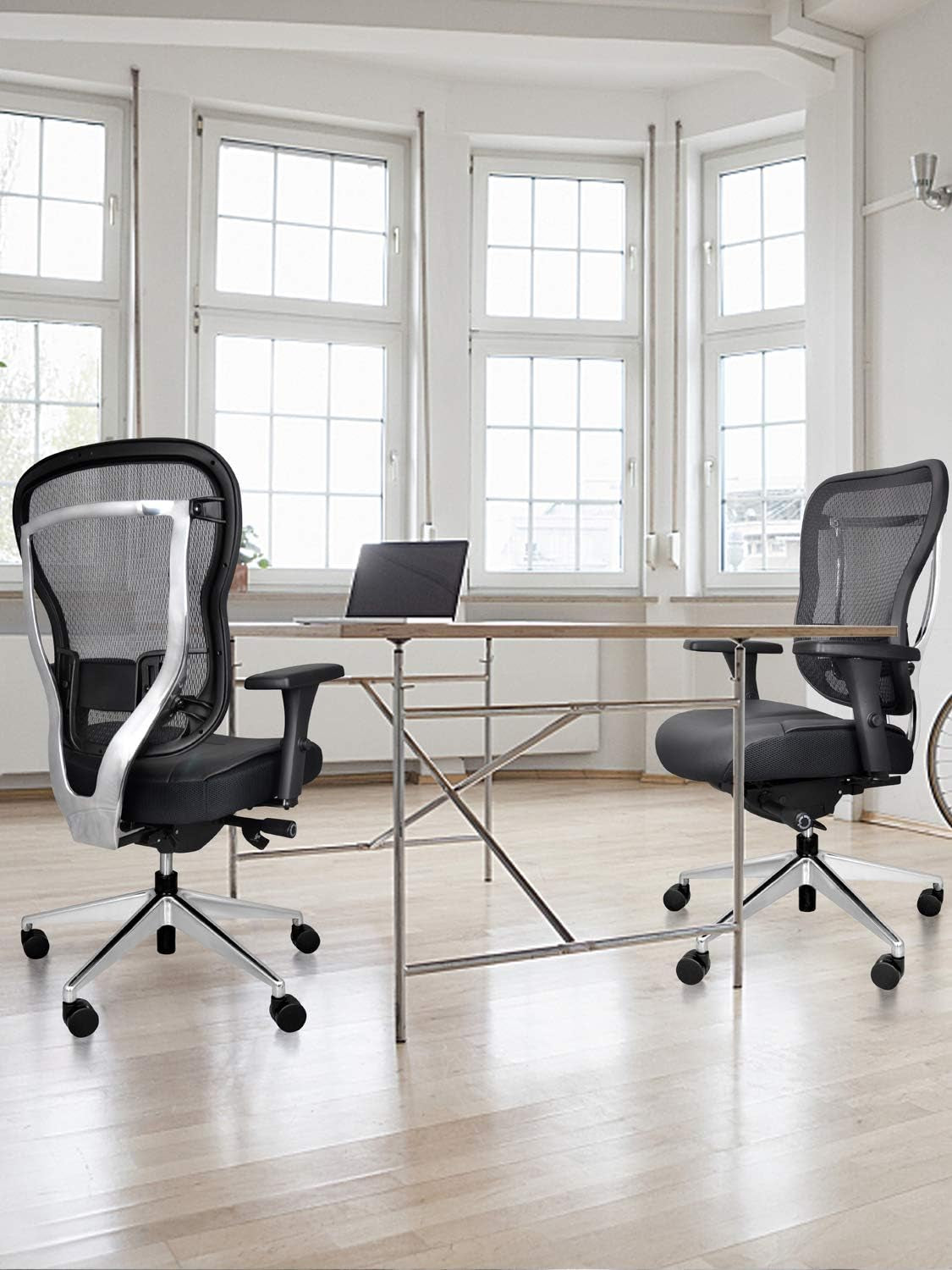 Aloria Series Office Chair Ergonomic Executive Computer Chair, Genuine Leather Seat Cushion, Mesh Back, Adjustable Lumbar Support Swivel and Tilt High-Back (Black)