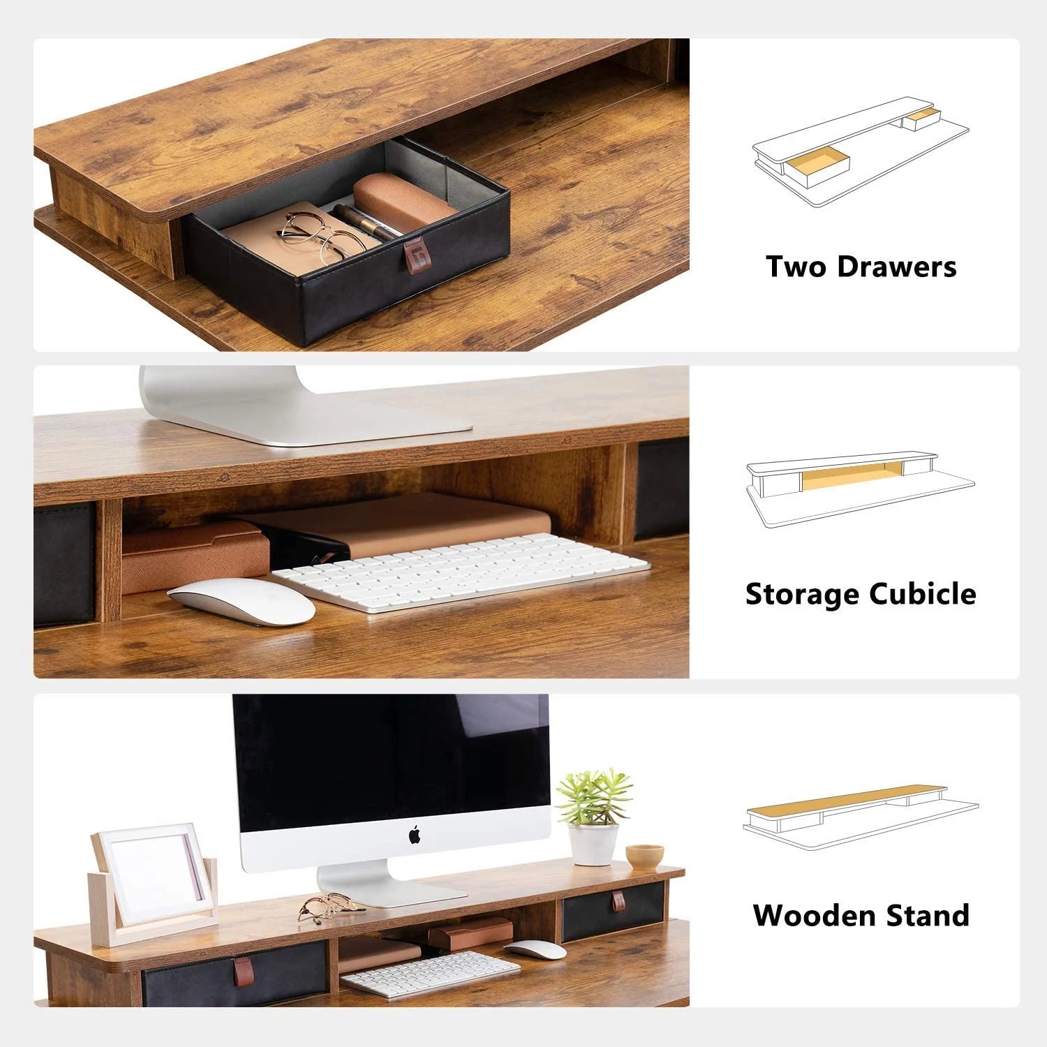 55 X 24 Inch Height Adjustable Electric Standing Desk with Double Drawer, Stand up Table with Storage Shelf, Sit Stand Desk with Splice Board, Black Frame/Rustic Brown Top