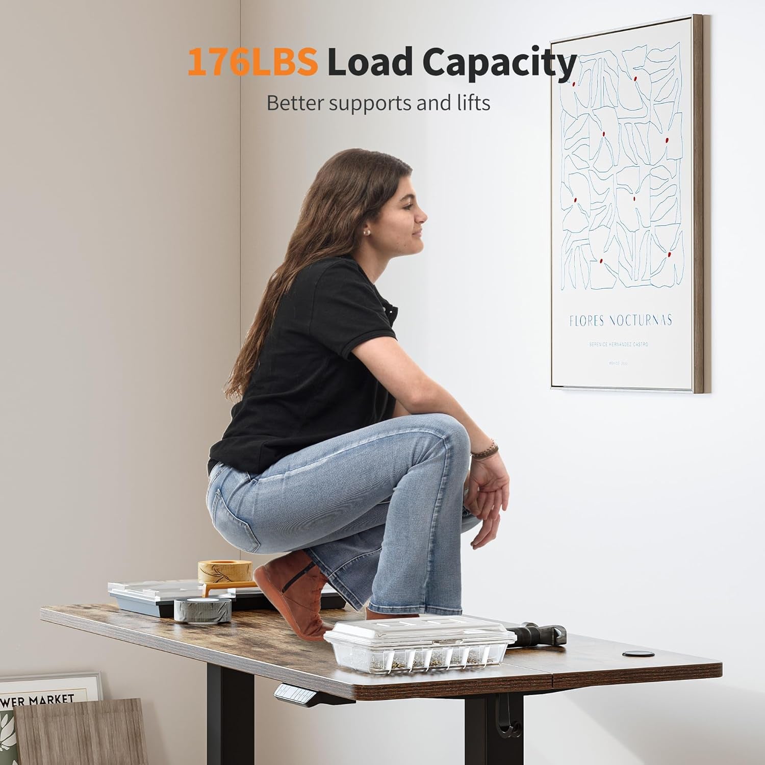 48'' Electric Standing Desk,Adjustable Height Stand up Desk,Sit Stand Home Office Desk, Rustic Brown Top