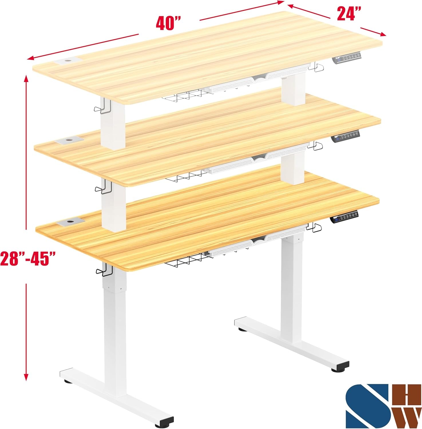 40-Inch Electric Height Adjustable Standing Desk with Drawer, Memory Preset and Cable Management Tray, Oak