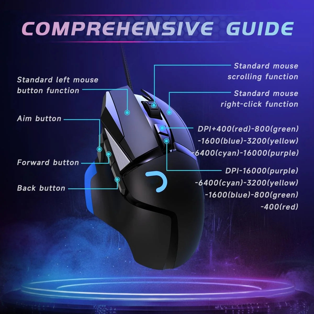 Gaming Mouse, Wired Optical Gaming Mouse, 16000 DPI, 8 Programmable Buttons, RGB Lighting, Black