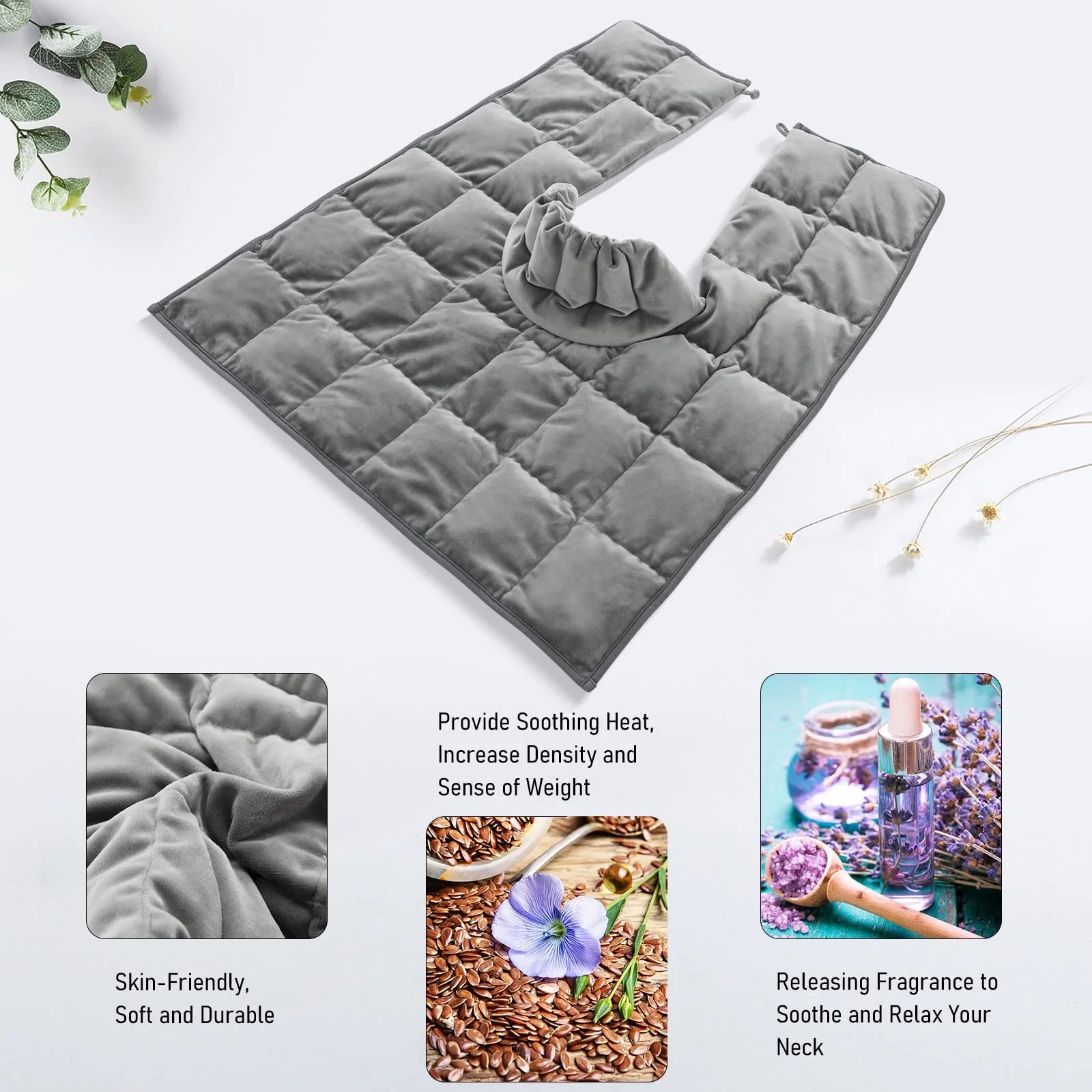 Microwave Heating Pad for Neck, Shoulders & Back with Herbal Aromatherapy, Hot & Cold Compress, Grey Gift for Mother, Wife, Daughter, Girl Friend