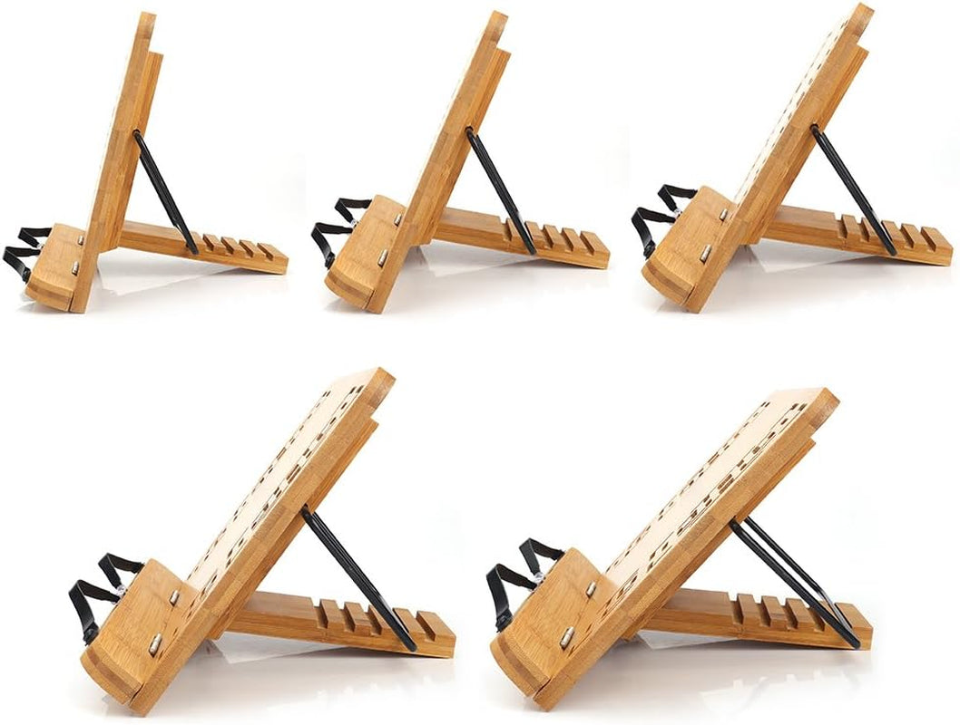 Bamboo Book Stand Reading Rest Holder Cookbook Cook Stand/Foldable Tablet PC Textbook/Music Document Stand/Desk Bookrest with Retro Hollow Elegant Pattern