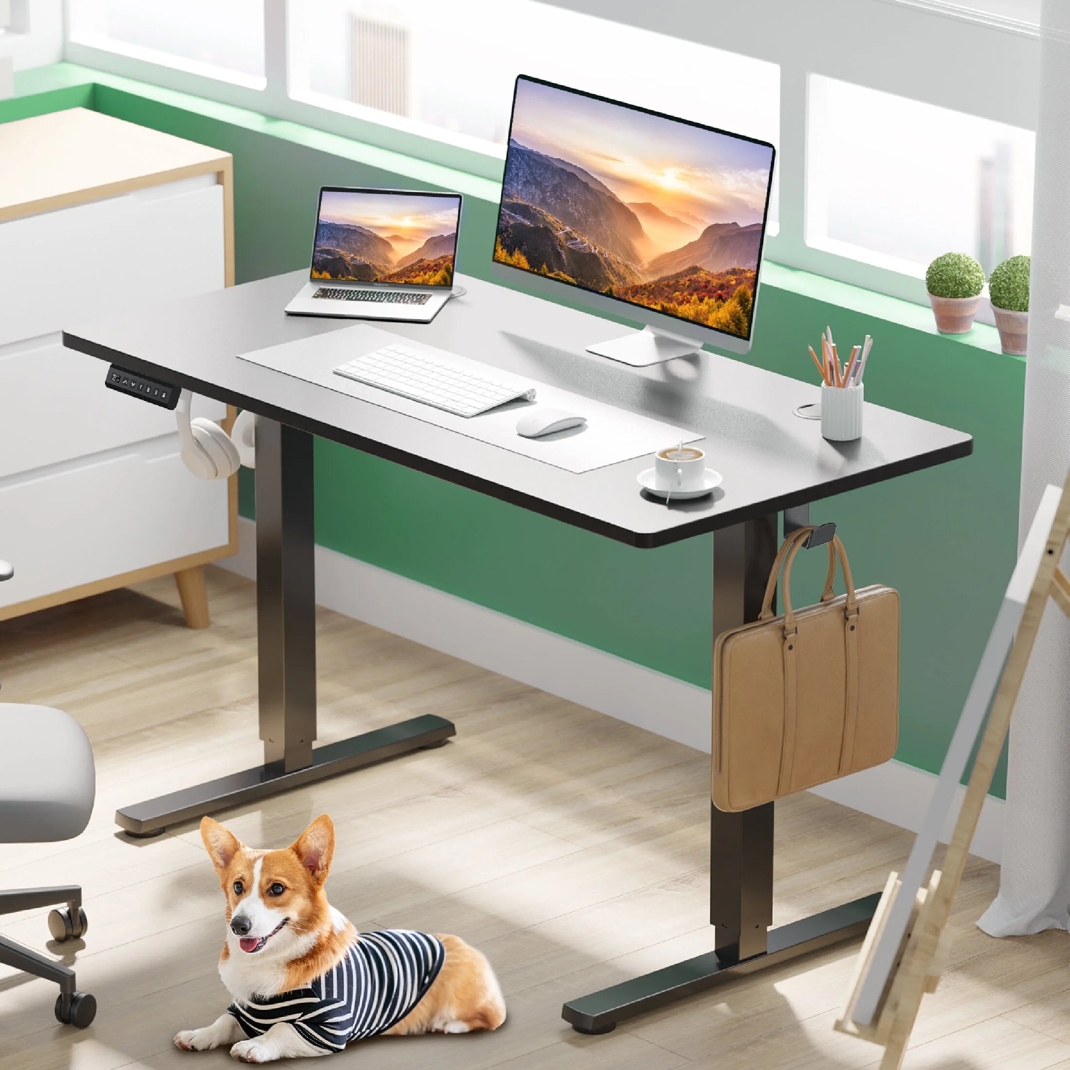 55X24 Inch Electric Standing Desk, Ergonomic Rising Modern Lift Motorized Gaming Desktop Workstation for Work Home Office, Height Adjustable, Black