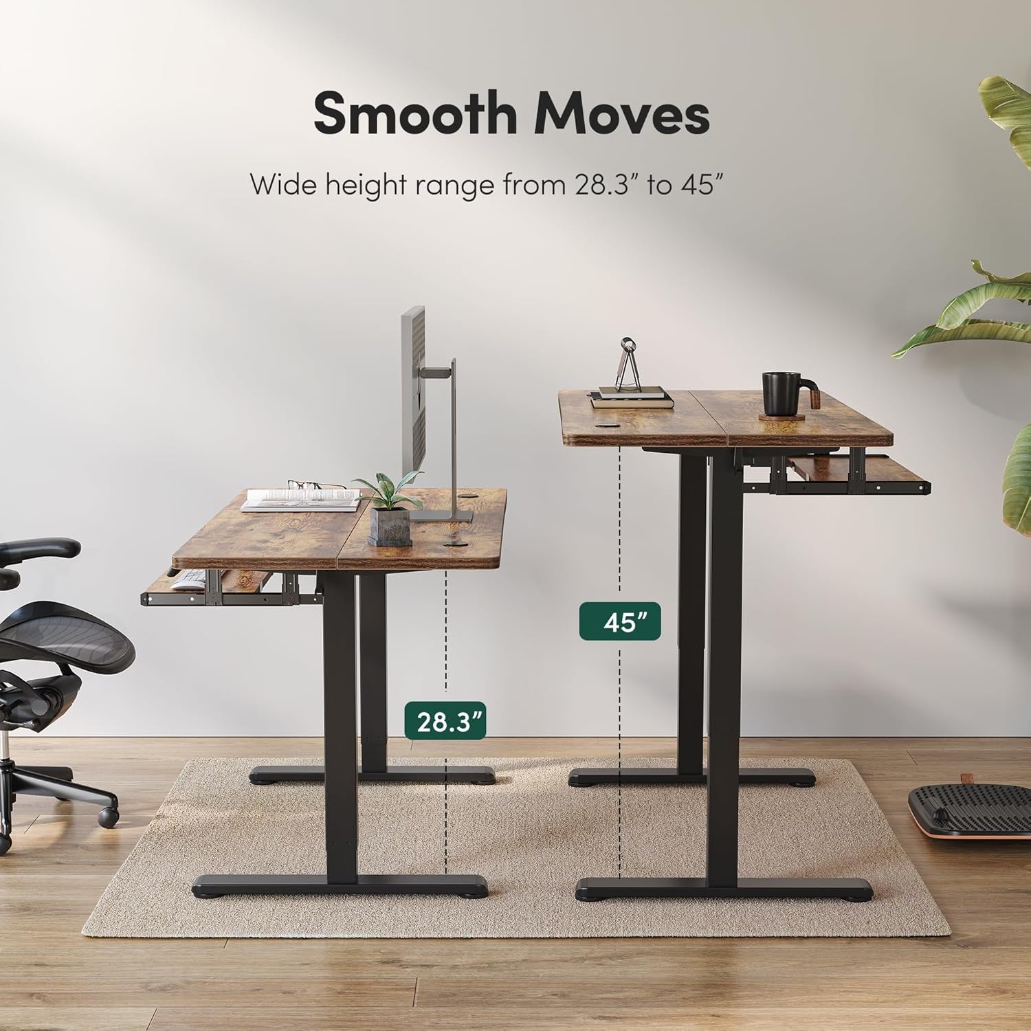 Standing Desk with Keyboard Tray, 48 × 24 Inches Electric Height Adjustable, Sit Stand up Desk, Computer Office Desk, Rustic Brown