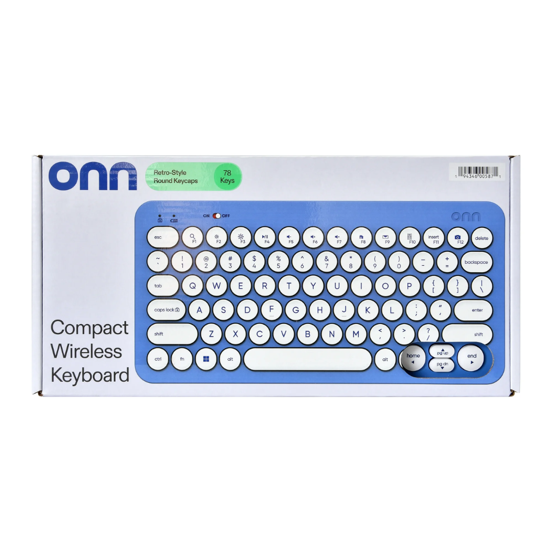 onn Mini Compact Wireless Office Keyboard USB Receiver, 78 Keys, Ultramarine