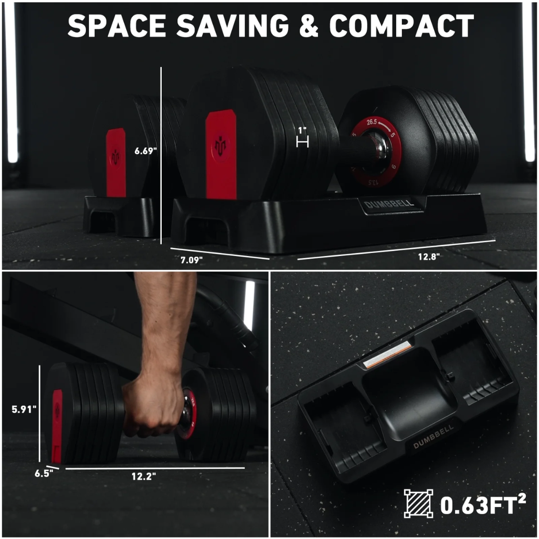 Mikolo 53LB(26.5LB*2) Adjustable Dumbbells Set of 2, 1-Sec Adjustable Weights Dumbbells Set, 5LB - 26.5LB 6 in 1 Free Dumbbell with Anti-Slip Texture Handle, Weight Set For Home Gym