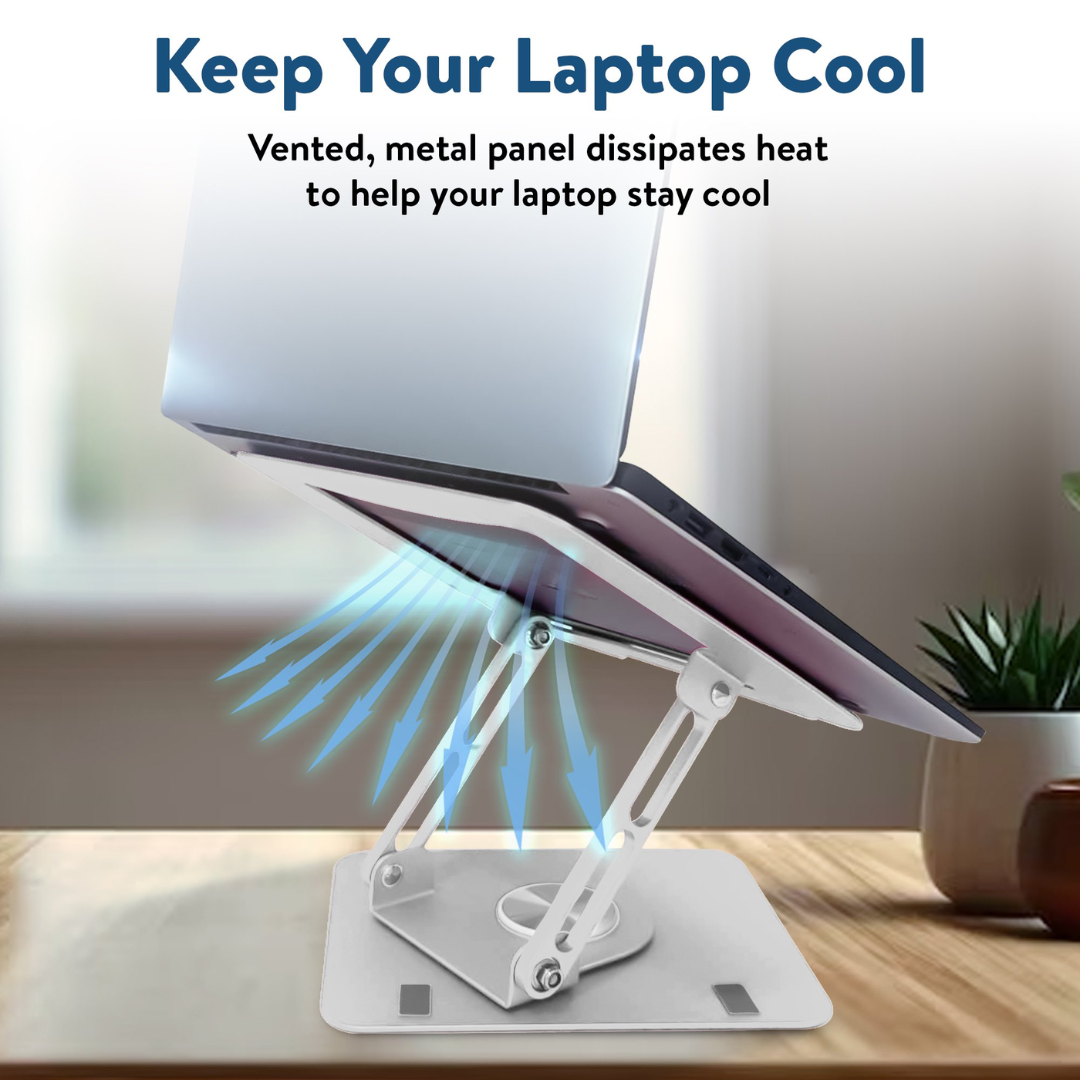 Swivel Laptop Stand for Desk - 360° Rotation Adjustable Ergonomic Laptop Riser with Cooling, Raise & Tilt (Silver)