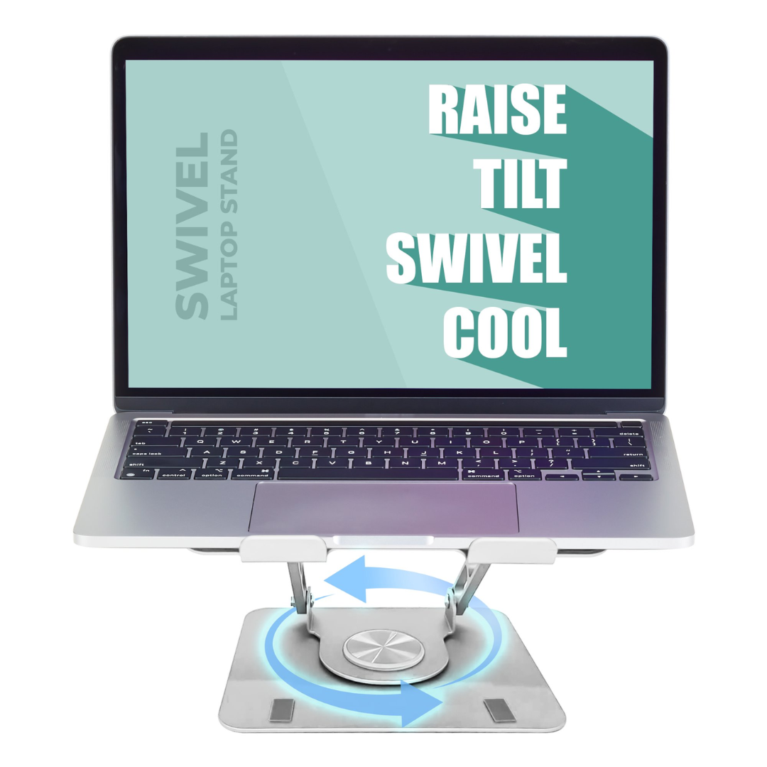 Swivel Laptop Stand for Desk - 360° Rotation Adjustable Ergonomic Laptop Riser with Cooling, Raise & Tilt (Silver)