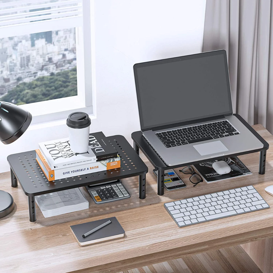 2-Pack Monitor Stand Riser with 3 Height Adjustable and Mesh Platform for Laptop, Computer, Printer