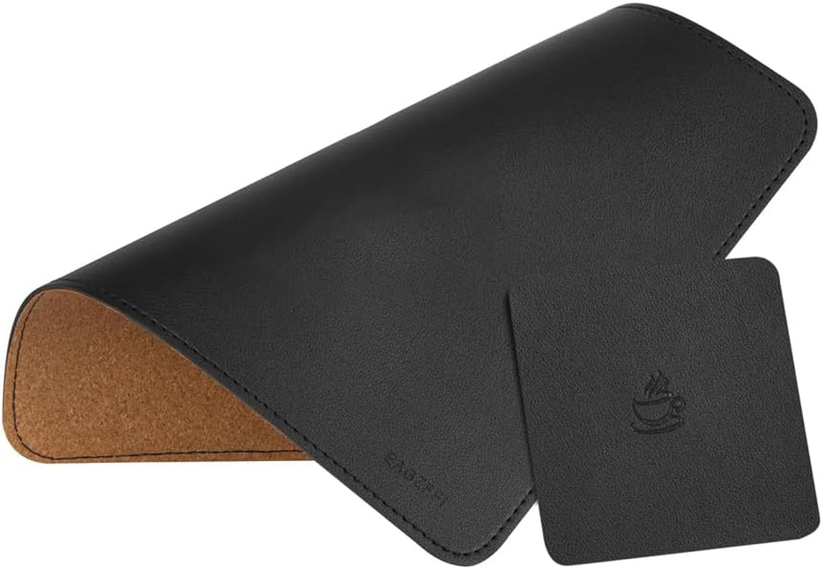 Leather, Wood Double Side Stitched Edges Waterproof Computer Mouse Pads for Laptop,Office & Home,1 Pack,8Inch11Inch, (Black)