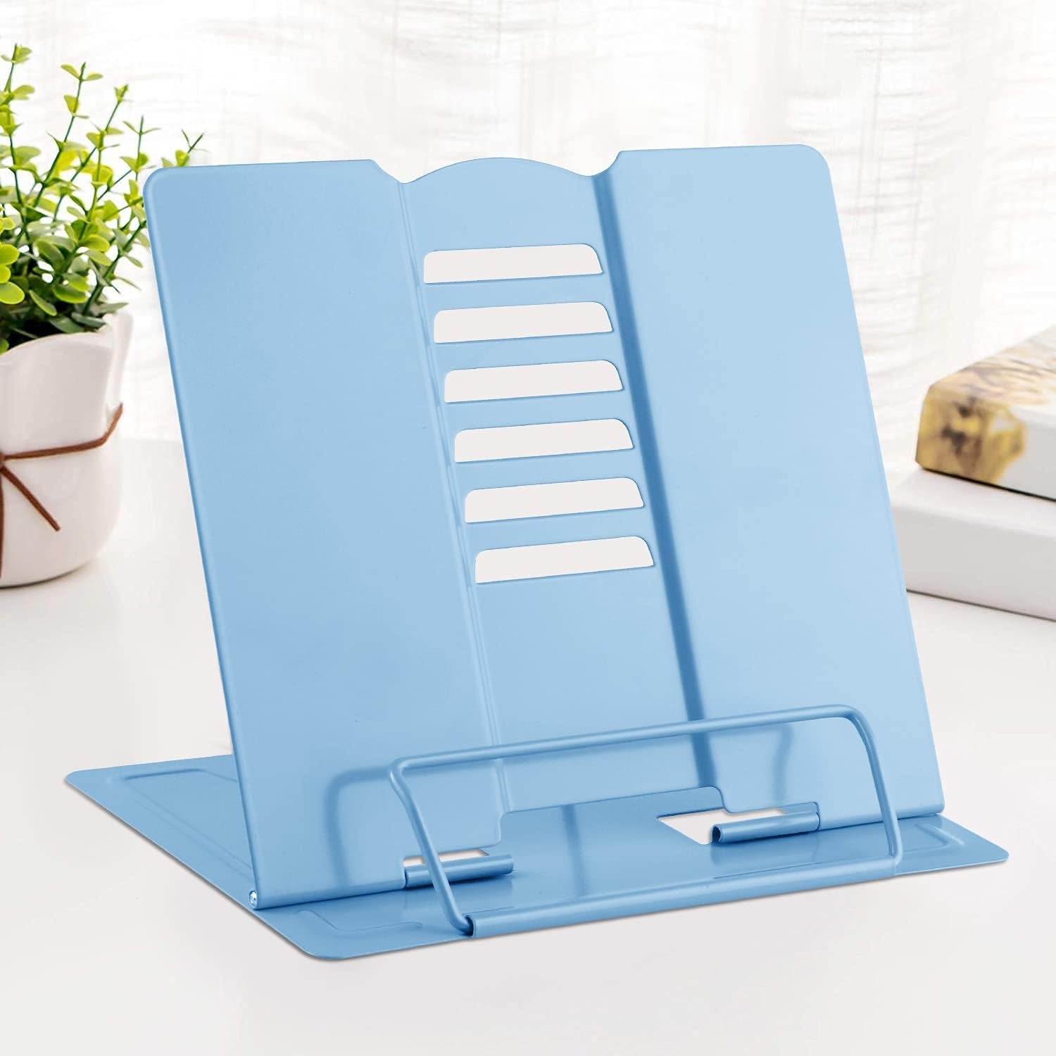 Desk Book Stand Metal Reading Rest Book Holder Adjustable Cookbook Documents Holder Bookstands for Recipes Textbook Music Books Christmas Gift for Age 3,4,5,6,7,8,9,10+ Boys Girls (Light Blue)
