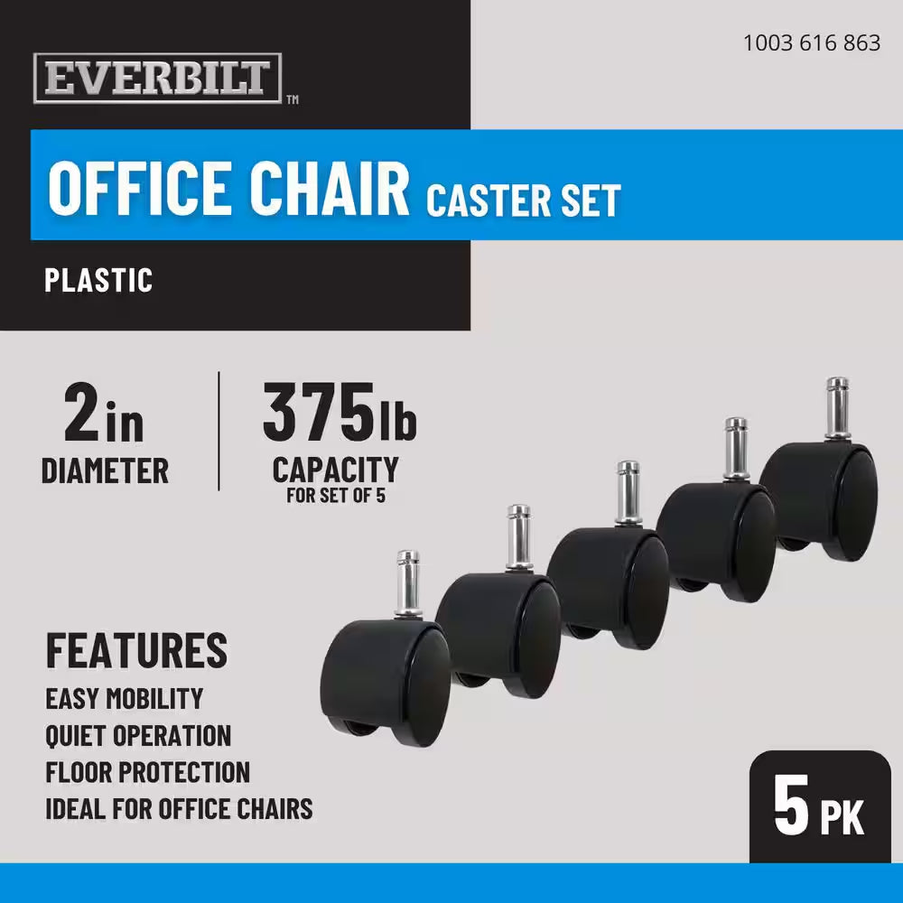 2 In. Black Plastic and Steel Twin Wheel Swivel Friction Grip Stem Office Chair Caster with 75 Lb. Load Rating