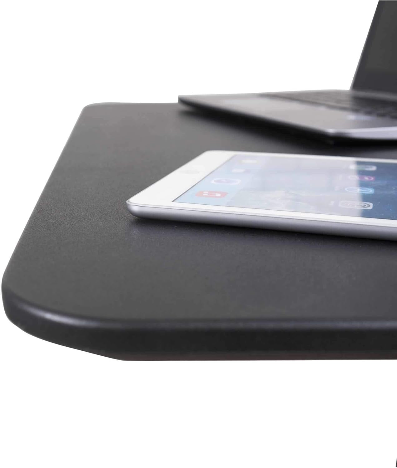 Pneumatic Adjustable Height Rolling Mobile Laptop Standing Desk Cart (Black Frame/Black Top, 28" Wide)