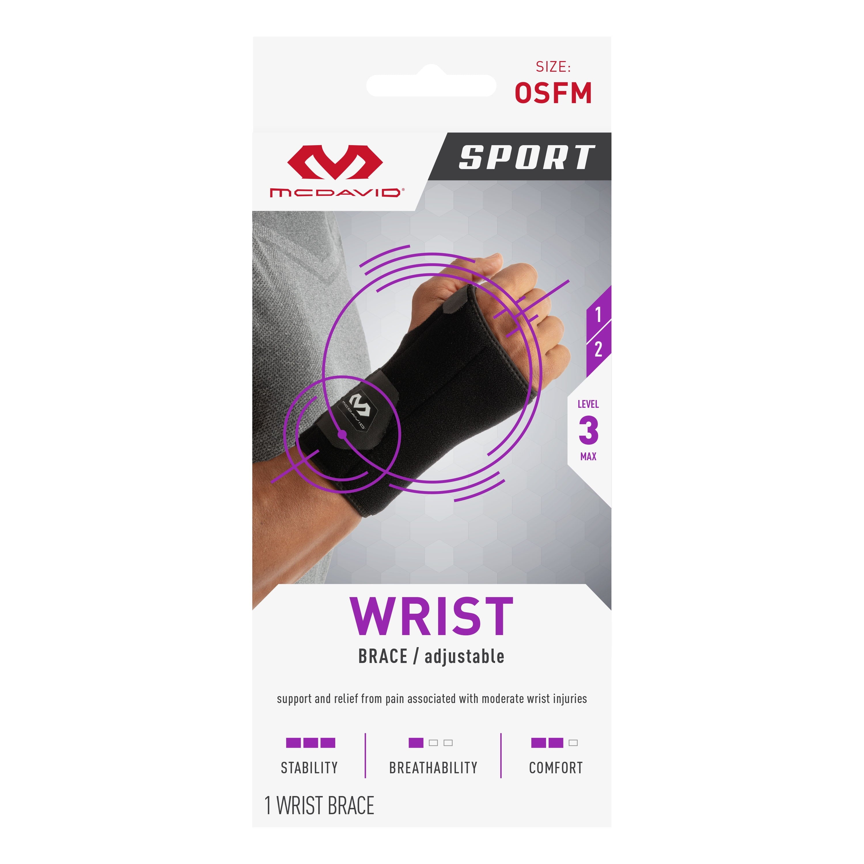 Sport Wrist Brace, Black, Adjustable, One Size Fits Most