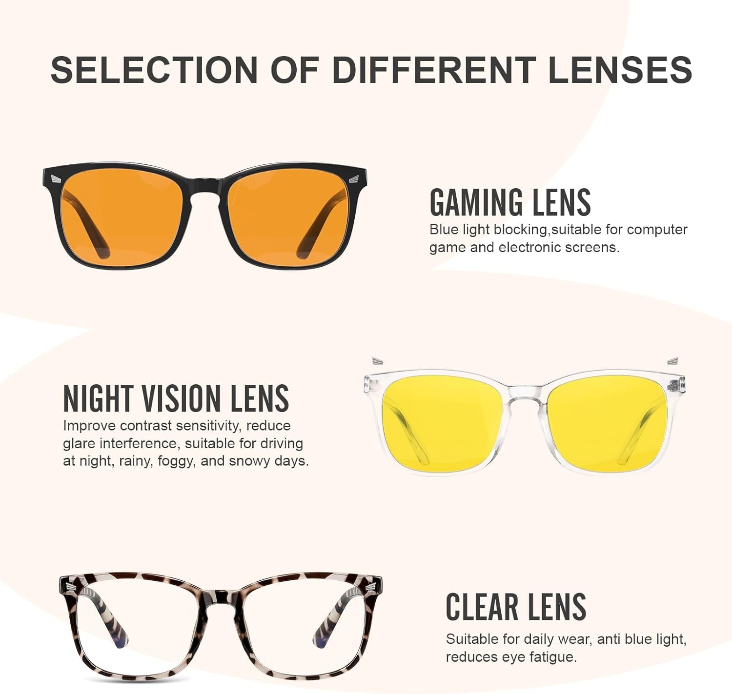 Blue Light Glasses for Woman/Men Computer Blue Light Glasses (Gaming Lenses)