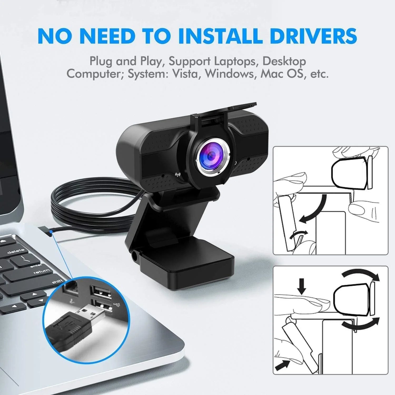 Webcam with Microphone for Desktop,1080P HD USB Webcam for PC Desktop & Laptop,With Privacy Cover&Webcam Tripod, Plug and Play,For Conferencing and Video Calling