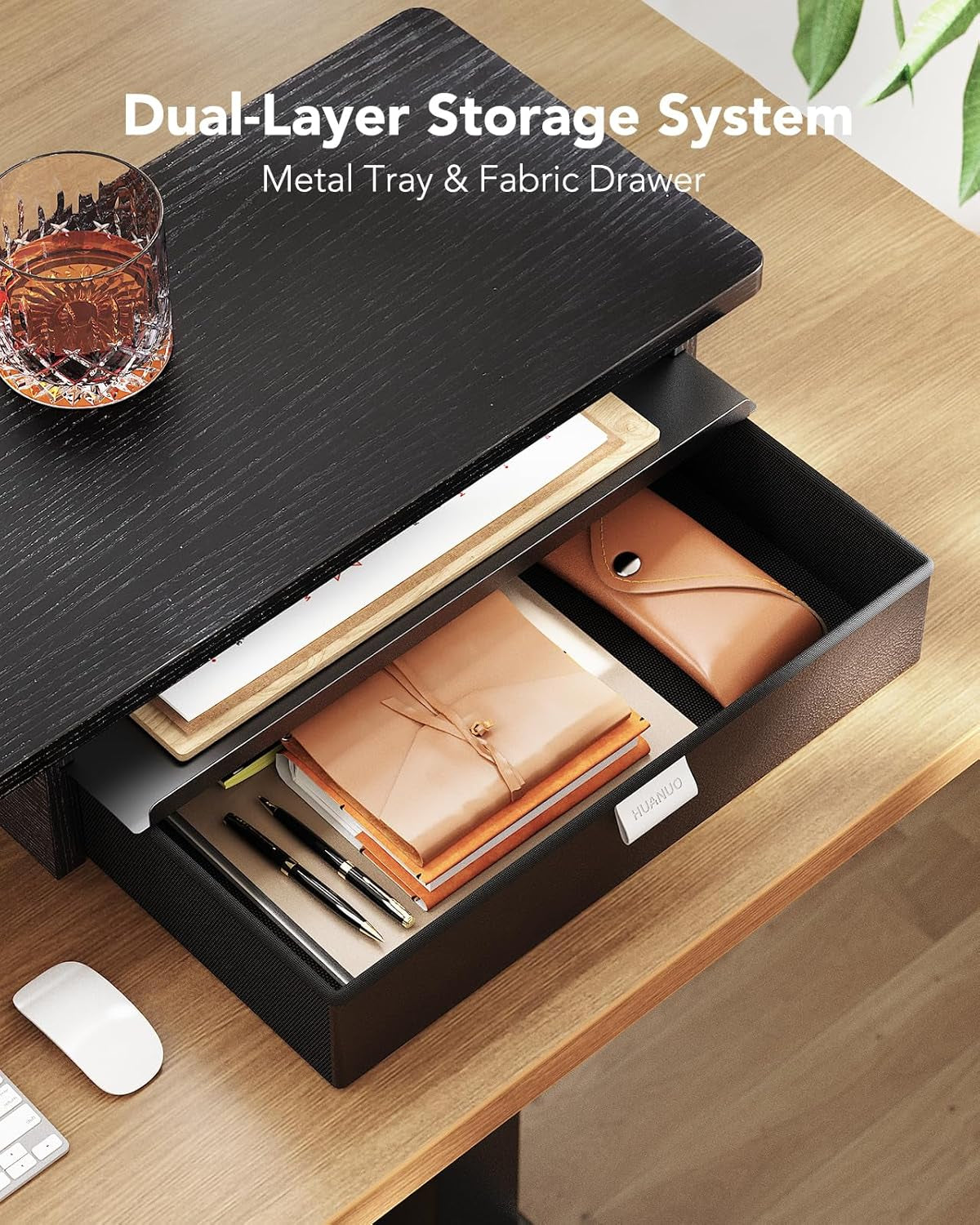 Large Dual Monitor Stand with Drawer, Wood Monitor Stand Riser for 2 Monitors Wi