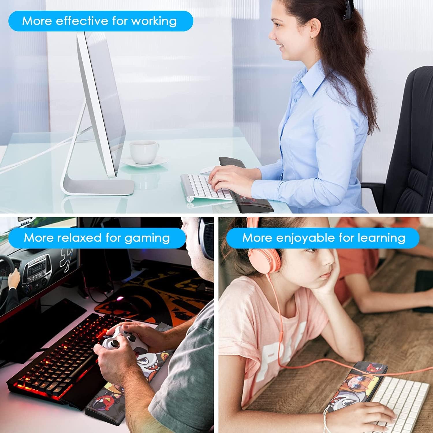 Keyboard Wrist Rest with Ergonomic Memory Foam & PU Wrist Support for Easy Typing & Pain Relief, Anti-Slip Rubber Base 80% 87Keystkl Size 14.09 X 2.75 In, 0.59 Inch (15Mm) Height