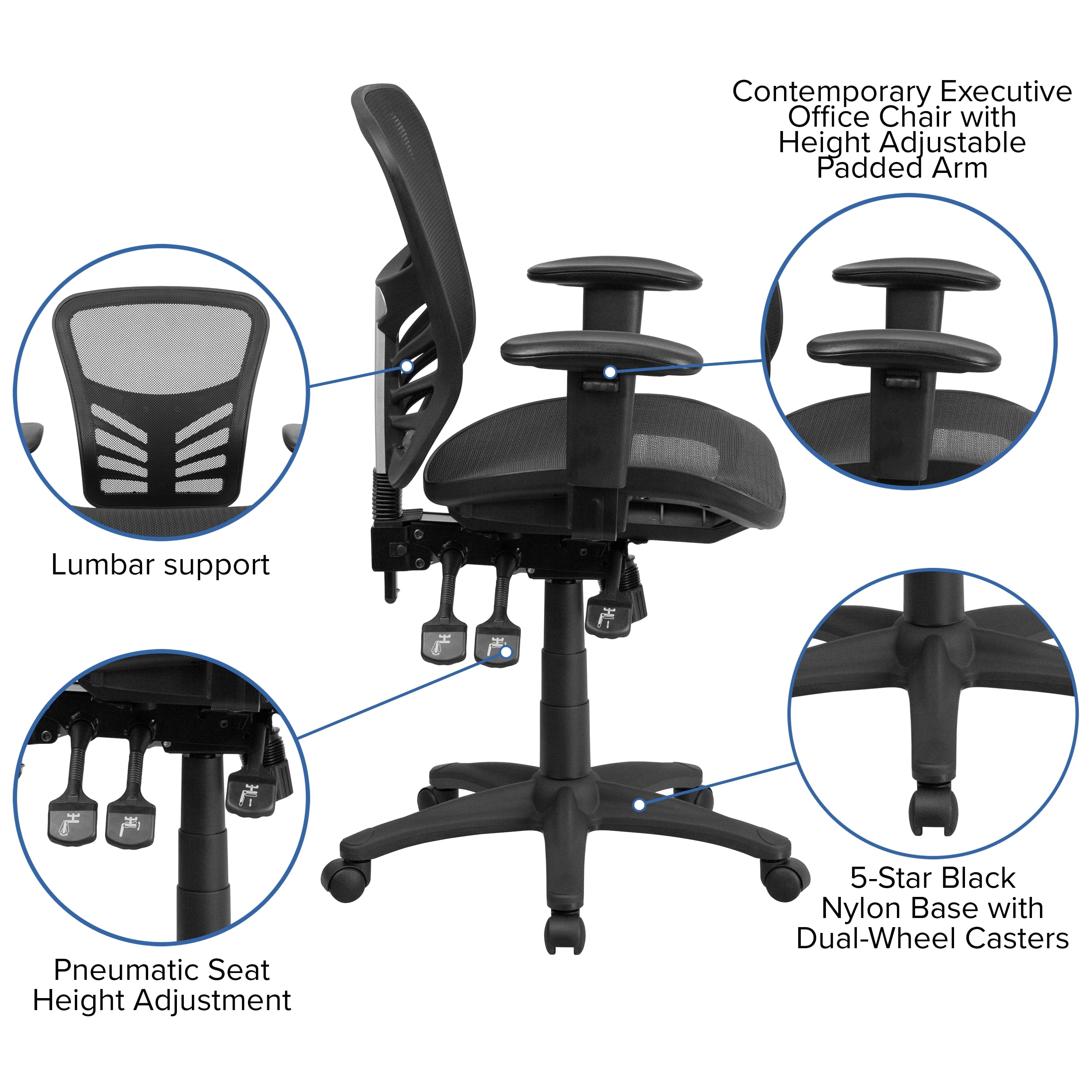 Mid-Back Transparent Black Mesh Multifunction Executive Swivel Ergonomic Office Chair with Adjustable Arms