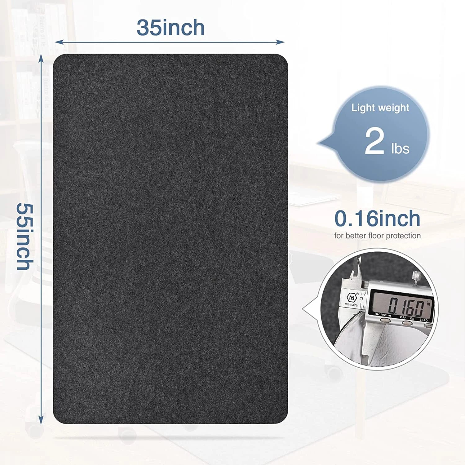 Chair Mat for Hardwood Floor,55" X 35"Office Chair Mats,Floor Protector for Desk Chair,Dark Grey