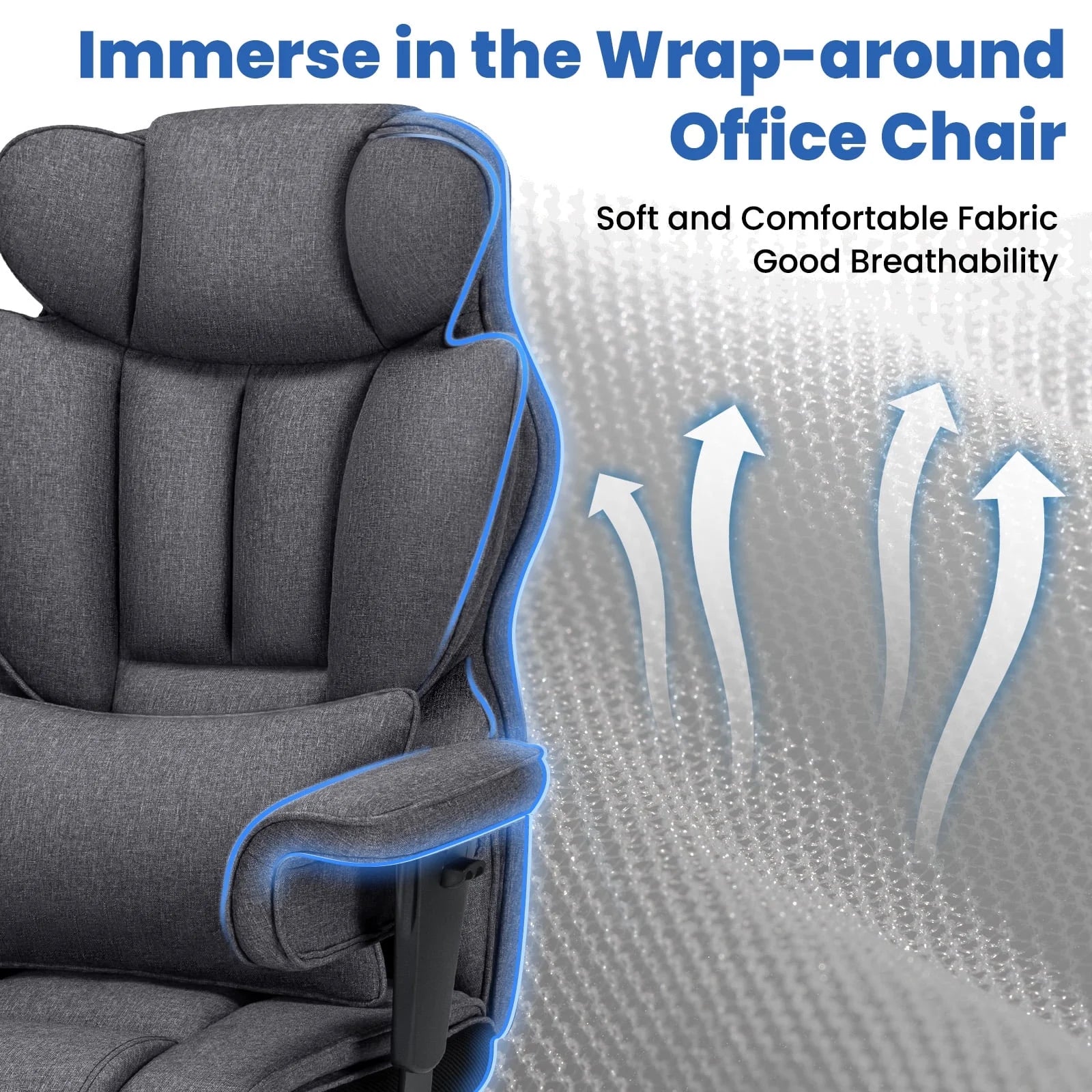 Big and Tall Fabric Office Chair 450Lbs, Executive Desk Chair with Massage Ergonomic Computer Chair with Footrest Reclining Desk Office Chair with Lumbar Support for Home Office