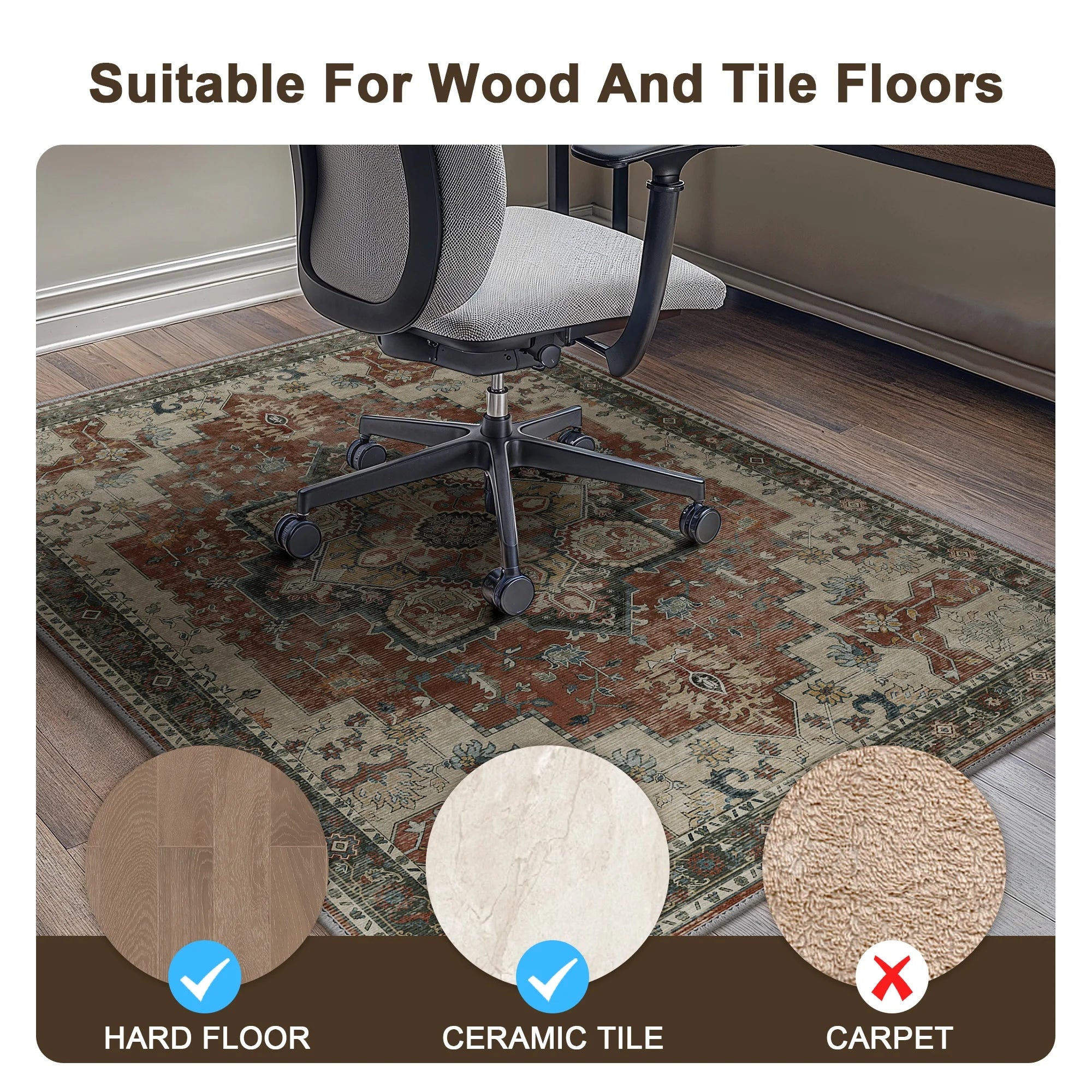 48"X 60" Protective Flooring Office Chair Mat for Hardwood Floor and Tile Floor, Heavy Duty Desk Chair Mat for Carpets, anti Slip Office Floor Mats for Rolling Chairs, Low Pile under Desk Rug