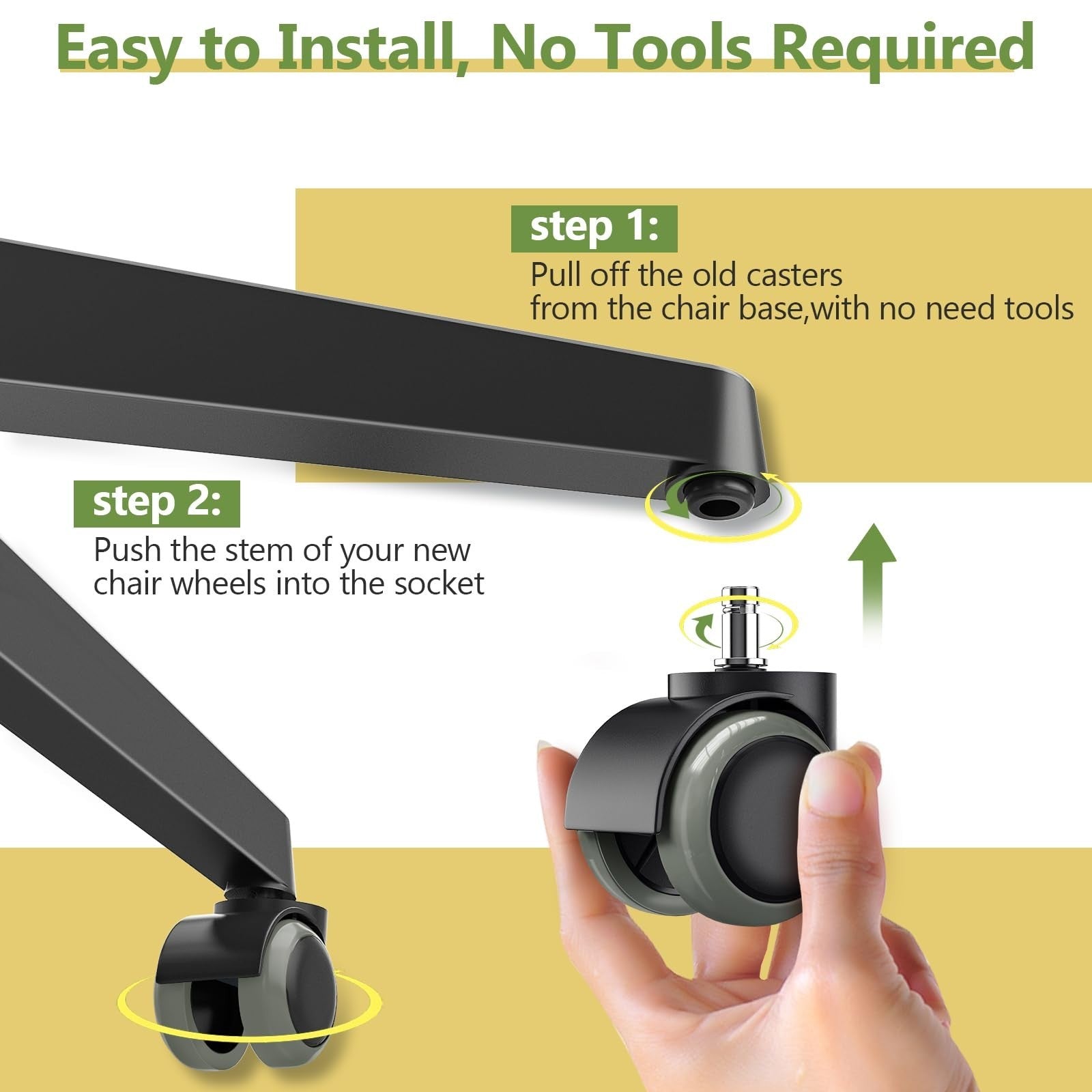 Pchero Office Chair Wheels Replacement for IKEA Chairs, 10Mm Stem (Set of 5),...