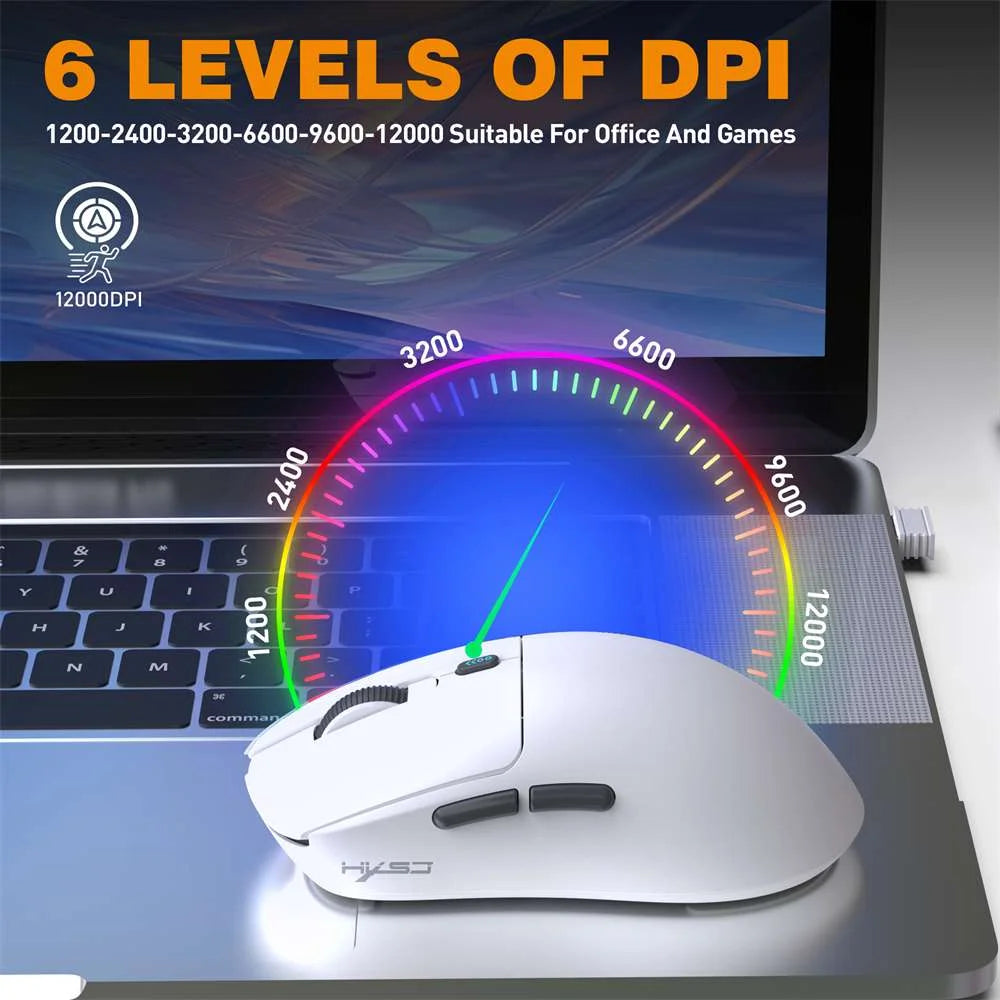 Wireless Gaming Mouse,Long Battery Standby,3 Mode Wired/2.4G/Bluetooth 5.1 Portable Rechargeable Gaming Mice for Pc/Mac/Computer/Laptop/Tablet,White