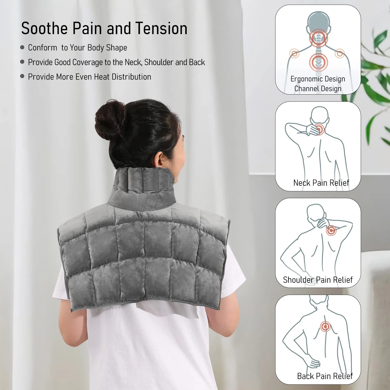 Microwave Heating Pad for Neck, Shoulders & Back with Herbal Aromatherapy, Hot & Cold Compress, Grey Gift for Mother, Wife, Daughter, Girl Friend