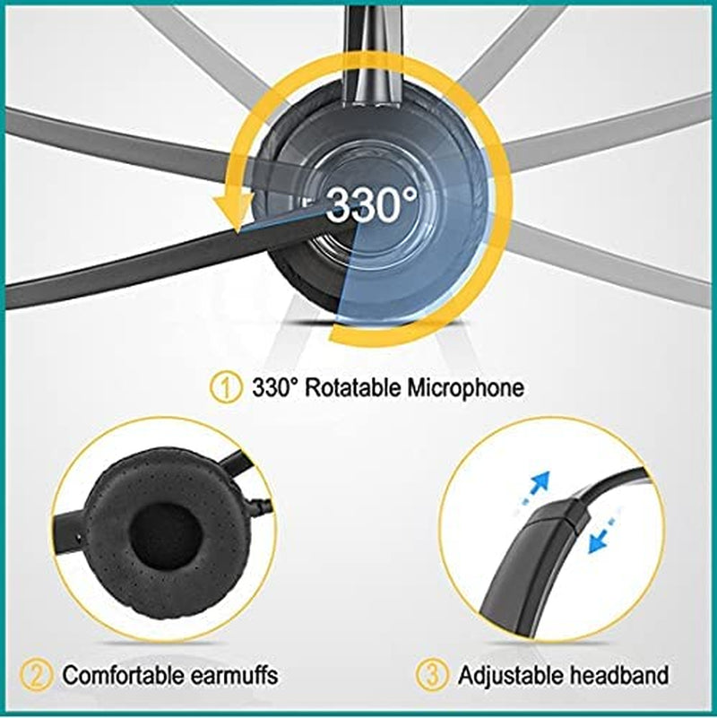 Phone Headset Compatible with Grandstream Yealink Snom Phones Microphone Noise Cancelling Headphones HD Voice RJ9 & 3.5Mm (CTIA) Adapter (Binaural)