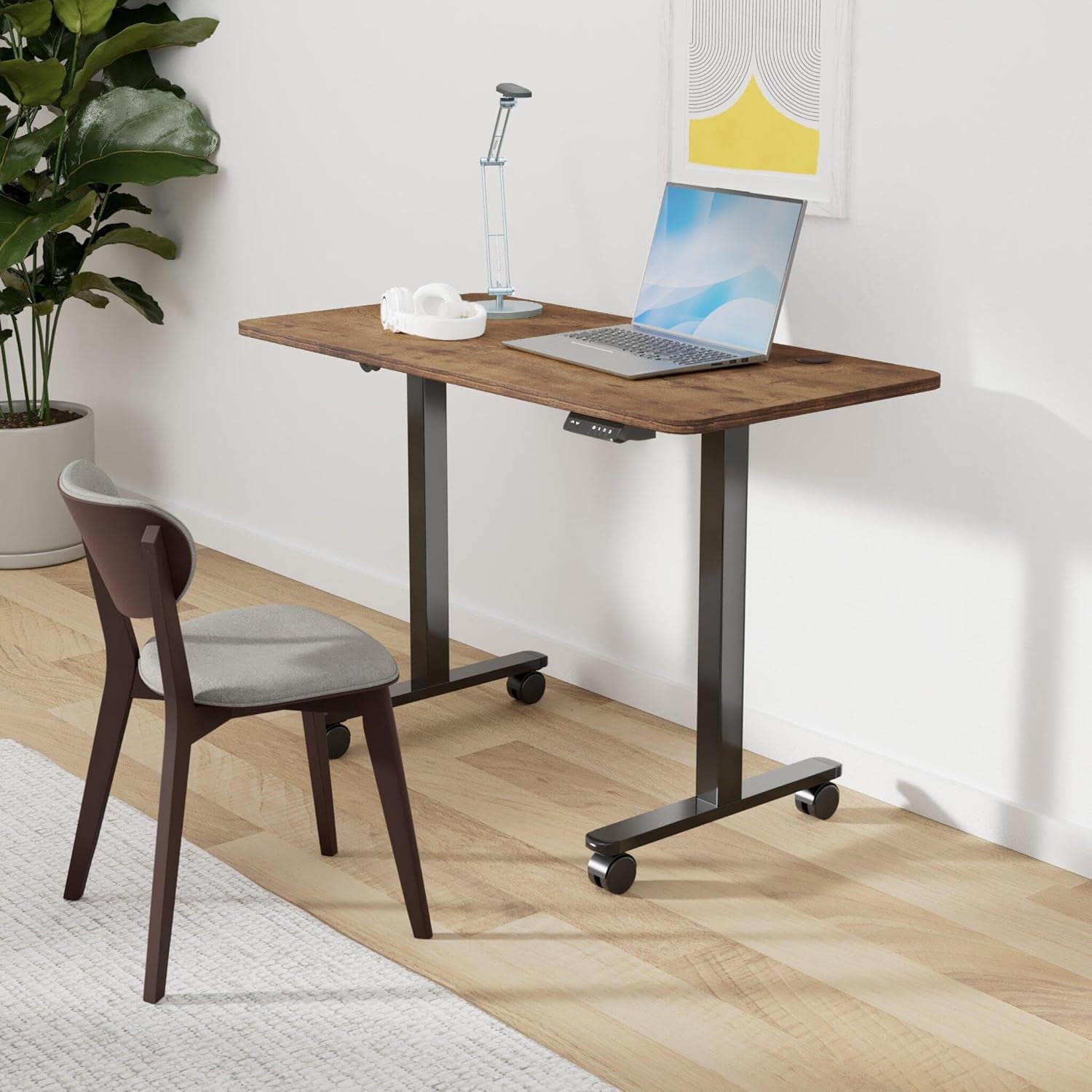 48'' Electric Standing Desk,Adjustable Height Stand up Desk,Sit Stand Home Office Desk, Rustic Brown Top