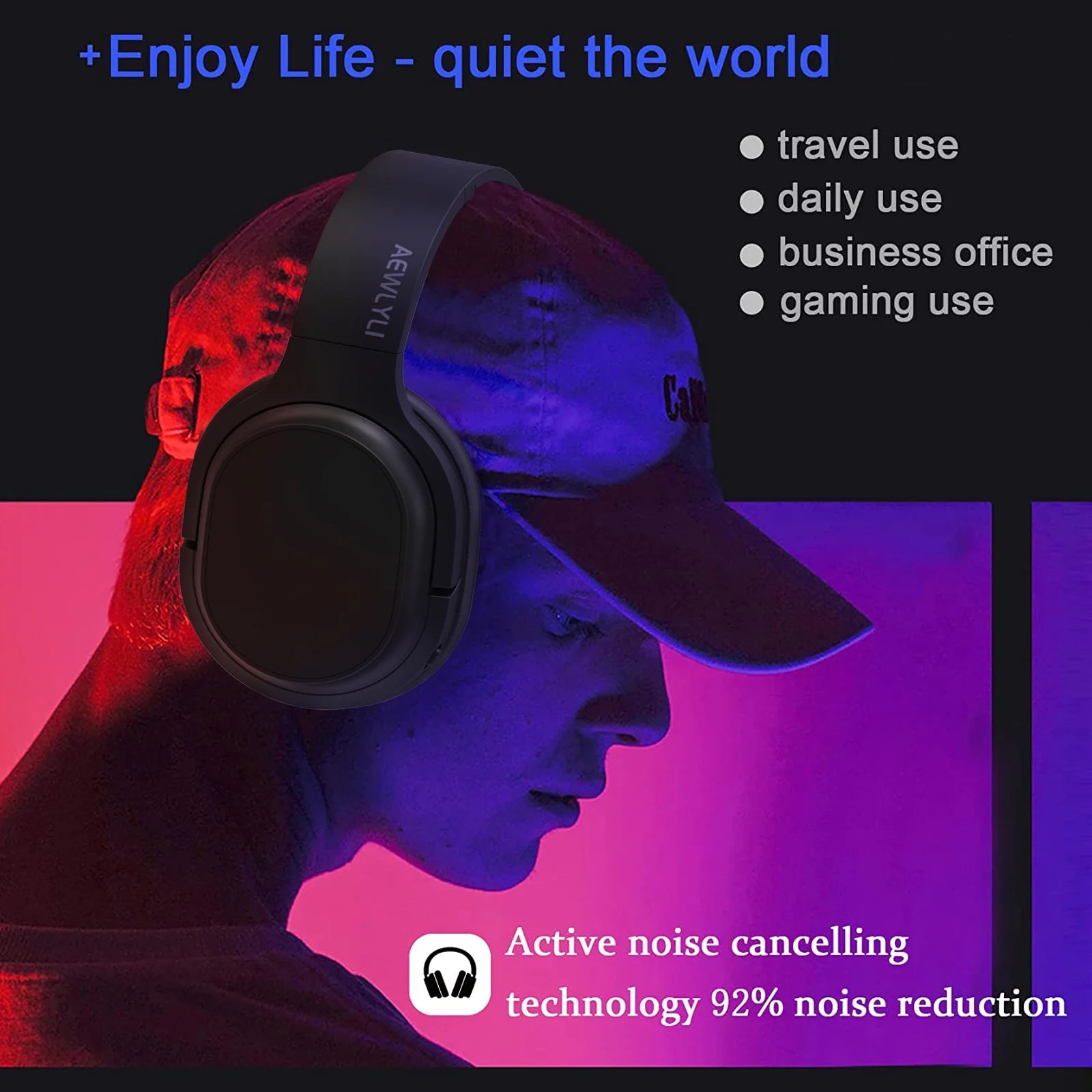 Noise Cancelling Headphones, Bluetooth over Ear Headphones, Wireless Foldable Stereo Microphone, S31 - Black