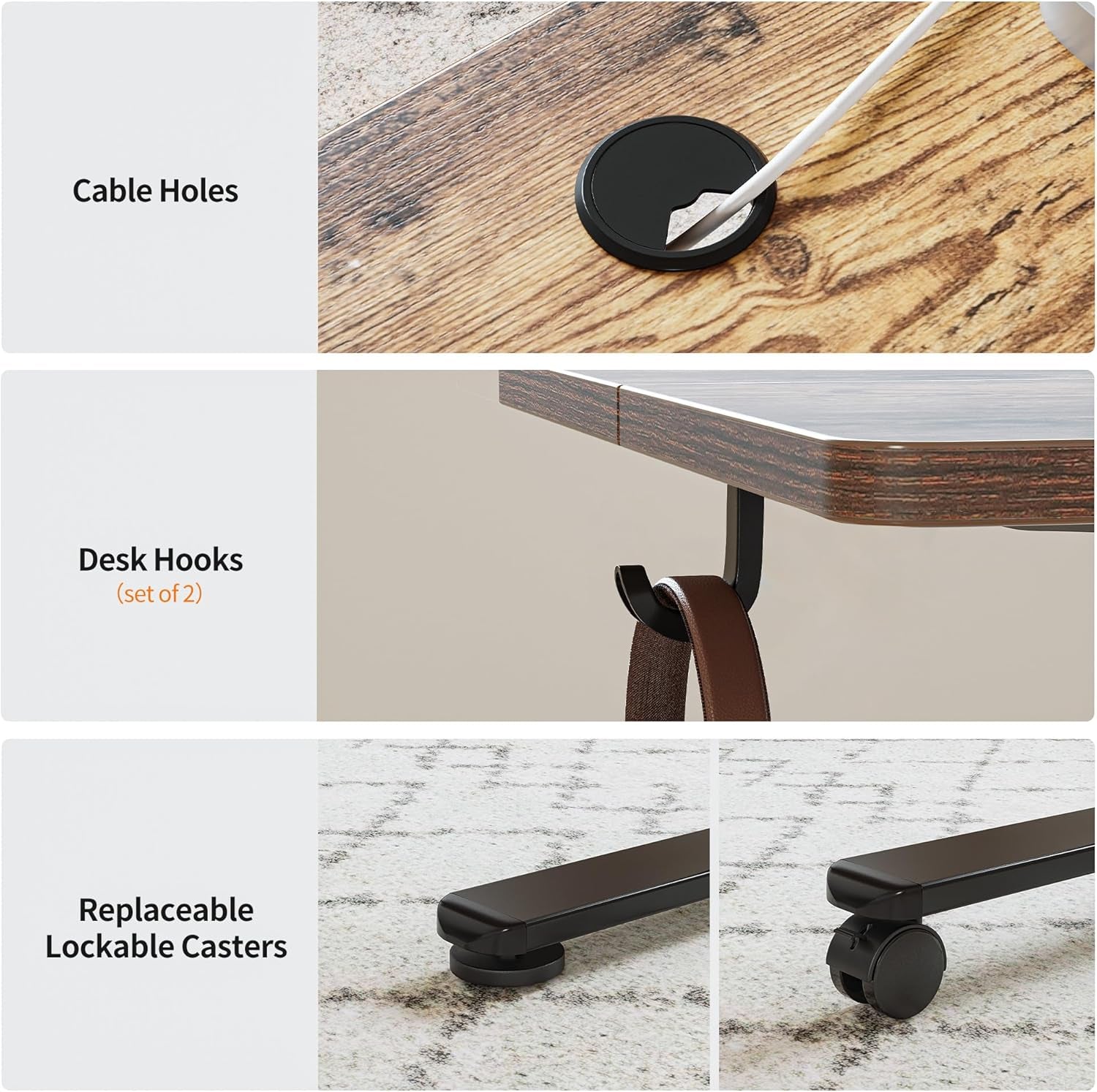 48'' Electric Standing Desk,Adjustable Height Stand up Desk,Sit Stand Home Office Desk, Rustic Brown Top