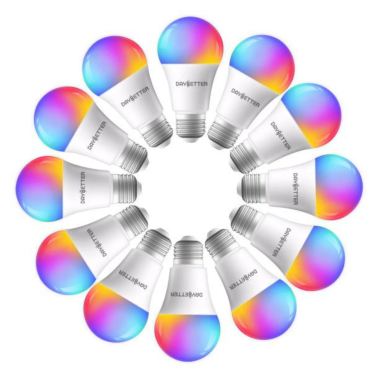 12 Pack  Wifi Smart Led Light Bulb,Dimmable RGB Color Changing Smart App Control (2.4Ghz Only), A19 E26 9W (60W Equivalent) 800 Lumen