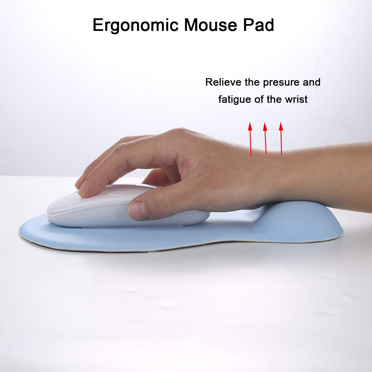Ergonomic Computer Mouse Pad with Wrist Rest Support, Pain Relief Mouse Pad with Non-Slip PU Base for Home Office Working Studying (Blue)